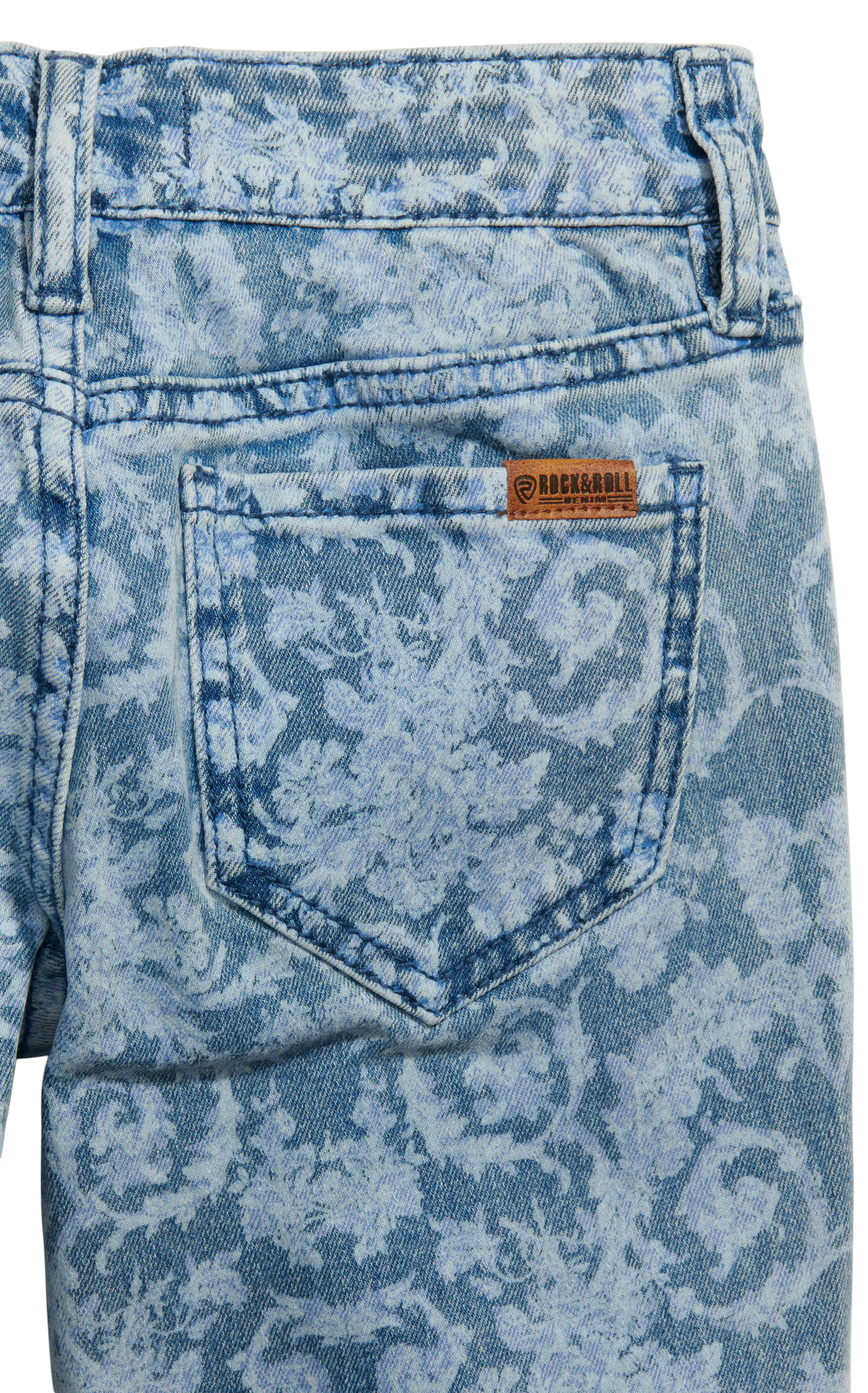 Rock & Roll Denim Girl's Shades of Blue Swirling Floral Flare Leg Jeans - Image 1
