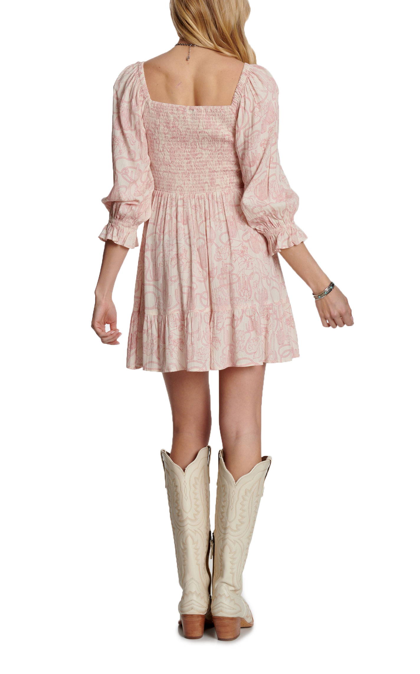 Rockin C Women's Pink Western Print Smocked Dress - Image 1