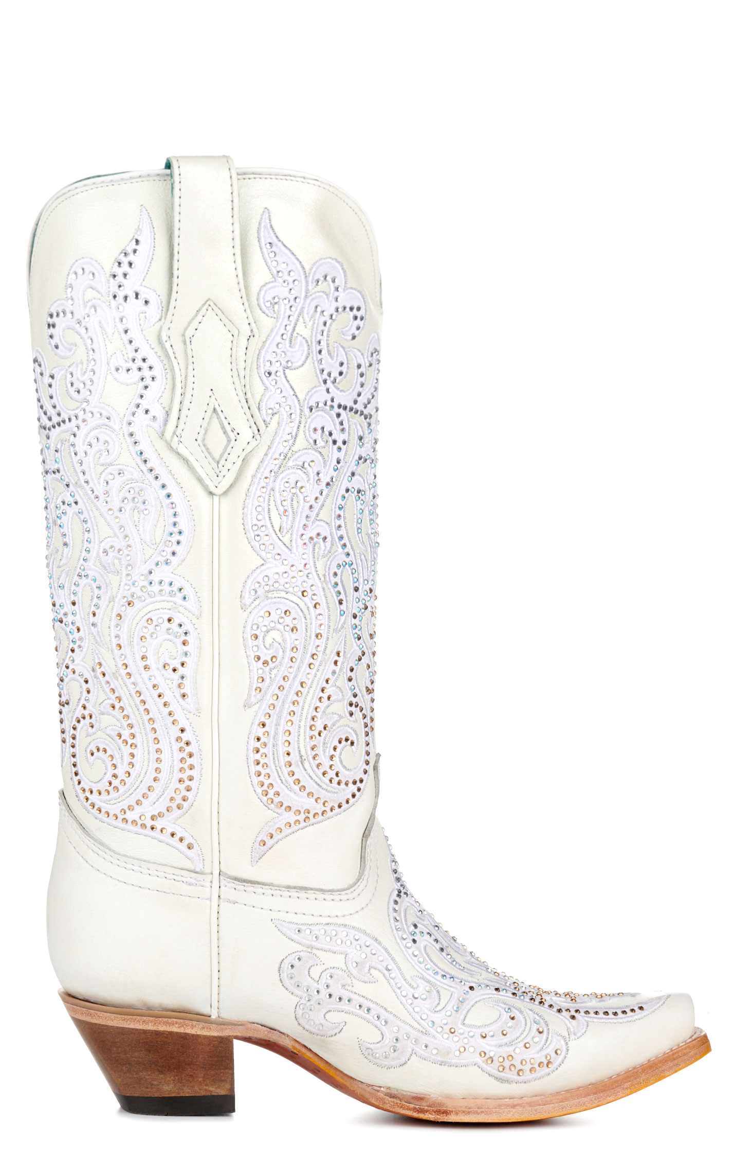 Corral Women's White with Embroidery & Crystals Snip Toe Cowboy Boots - Image 1