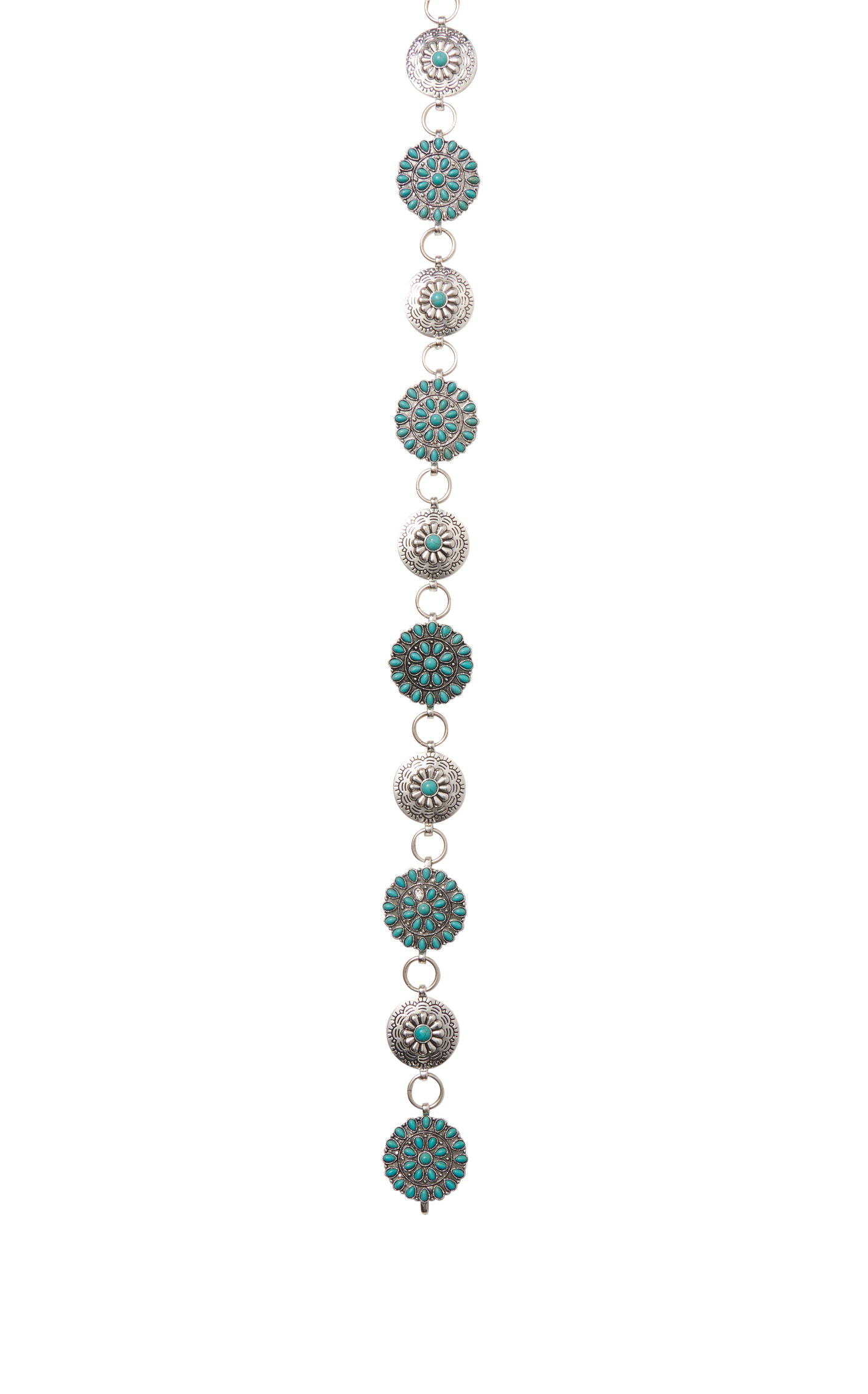 Southern Grace Women's Silver & Turquoise Stone Concho Chain Belt - Image 1