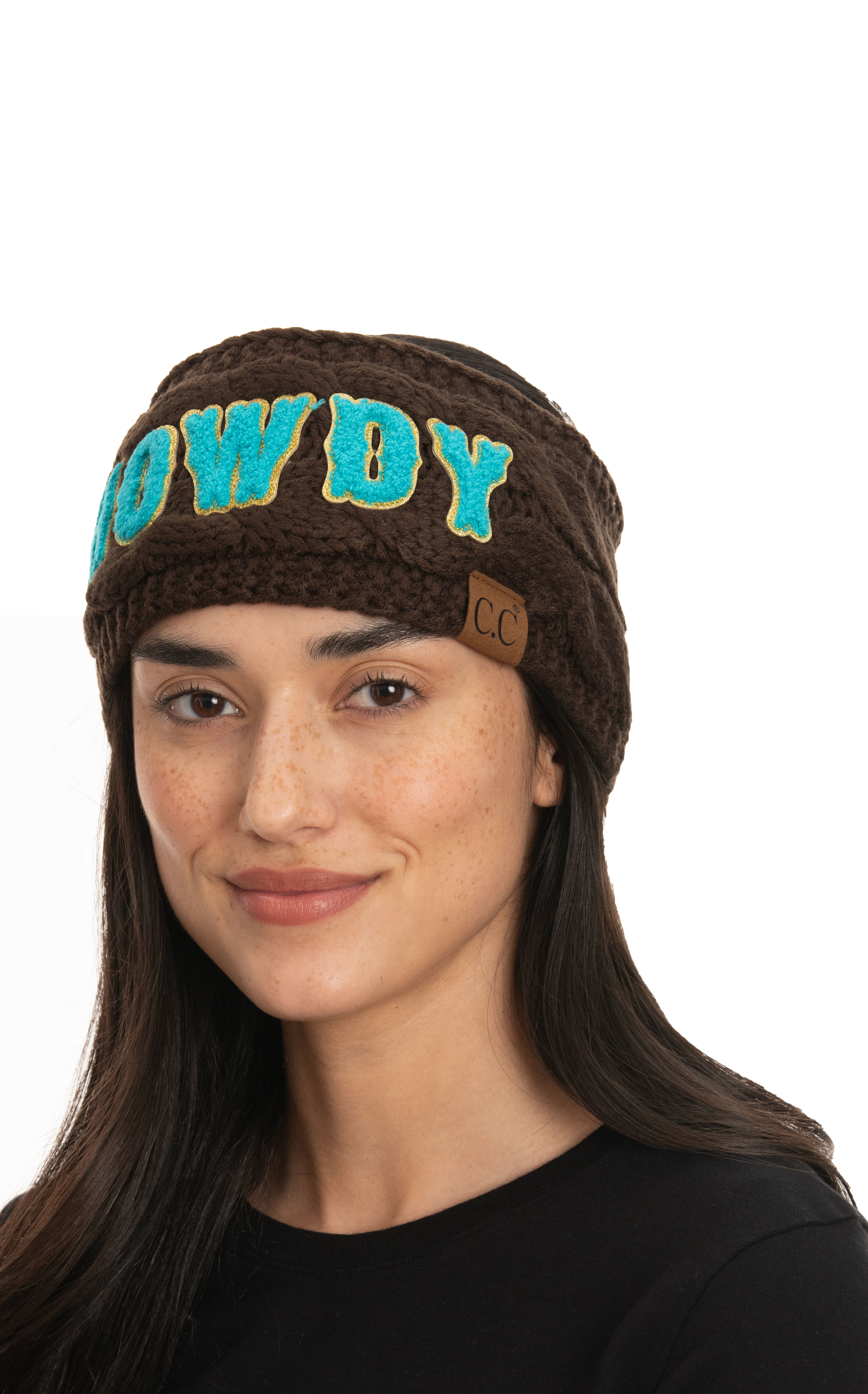 Girlie Girl & C.C. Brands Women's Dark Chocolate & Bling Howdy Letter Patch Headwrap - Image 1