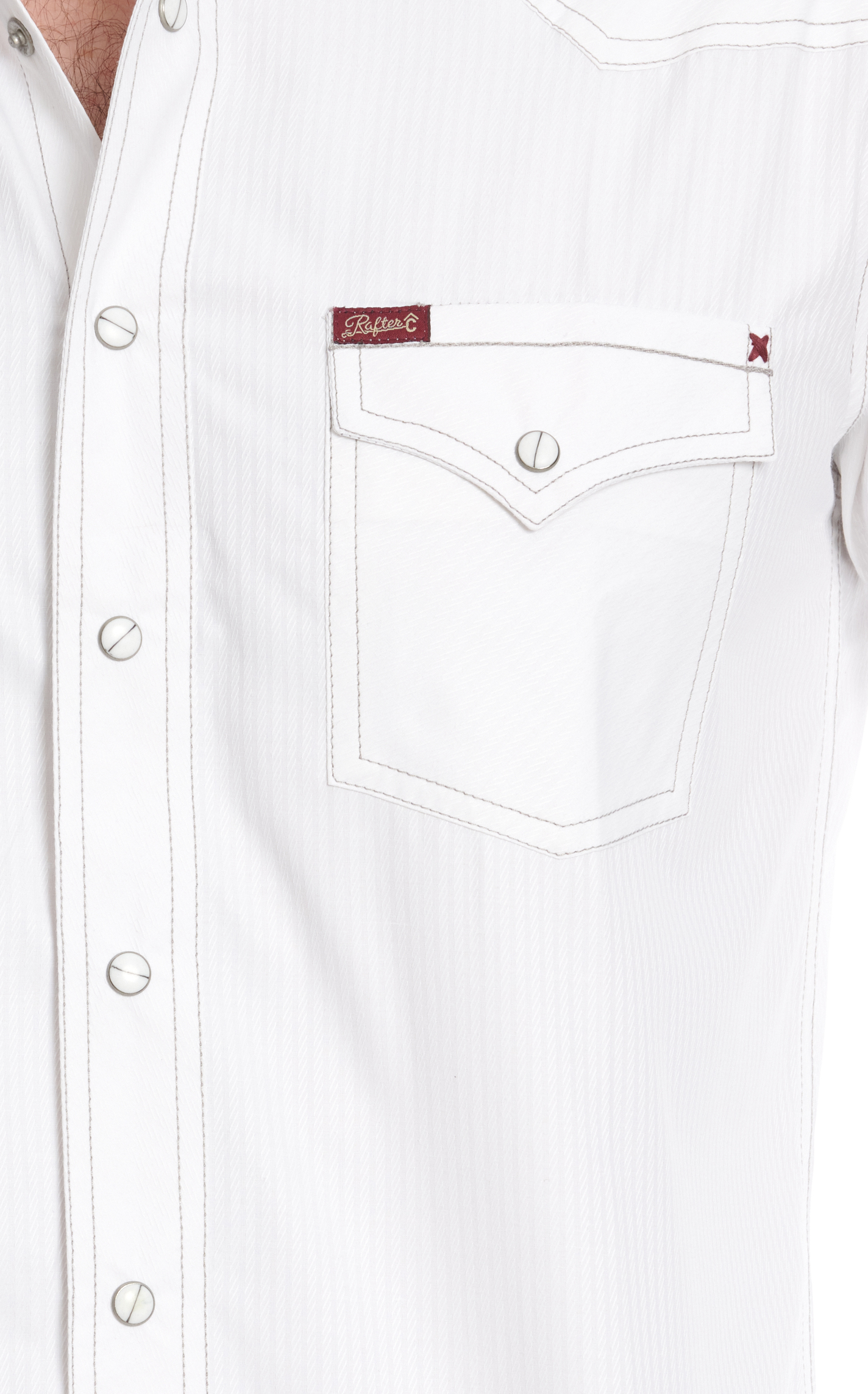 Rafter C Men's Red Dirt Collection White Dobby Charcoal Stitch Long Sleeve Western Shirt - Image 3