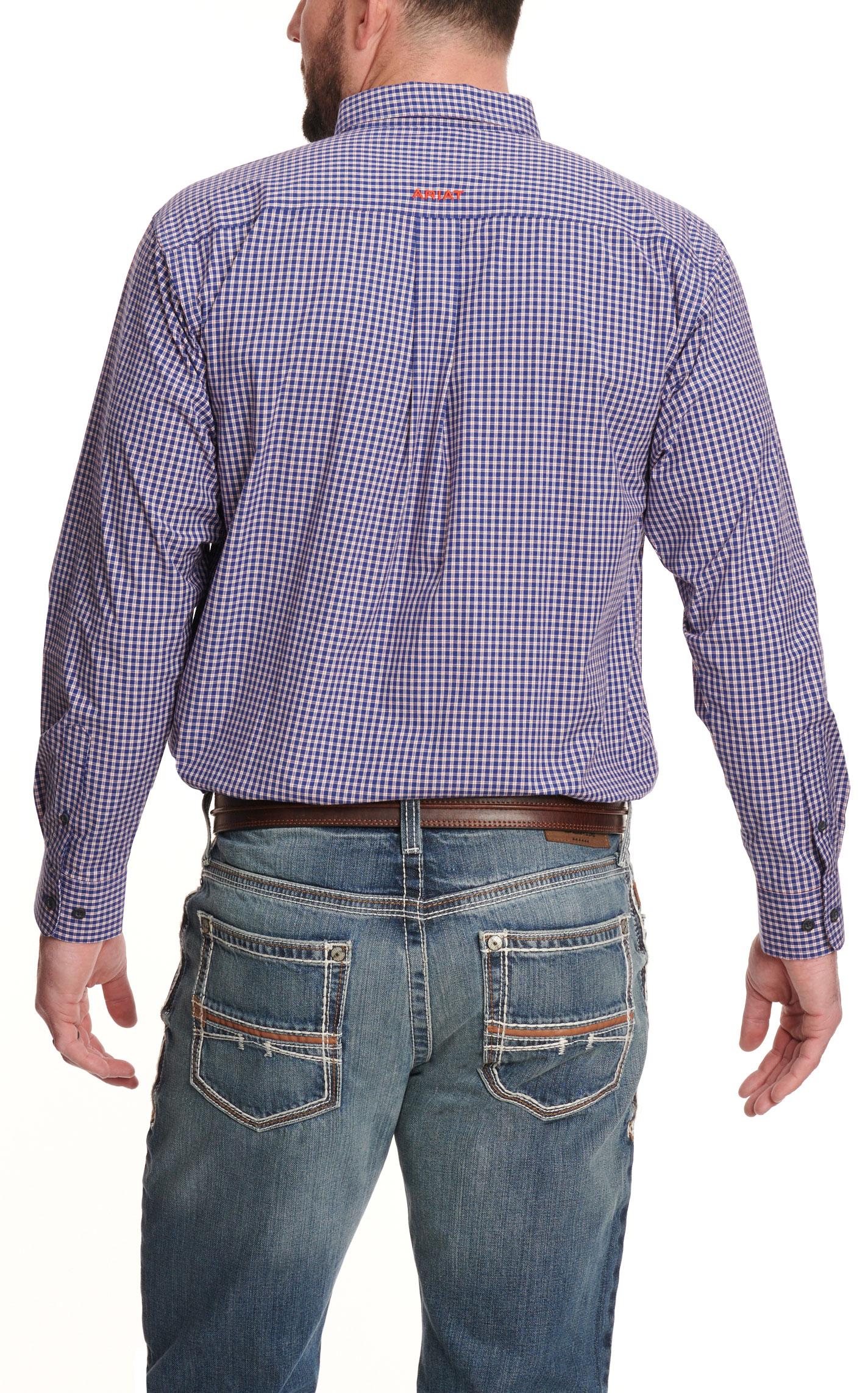 Ariat Men's Pro Series Louis Dark Blue and Red Plaid Stretch Long Sleeve Western Shirt - Image 1
