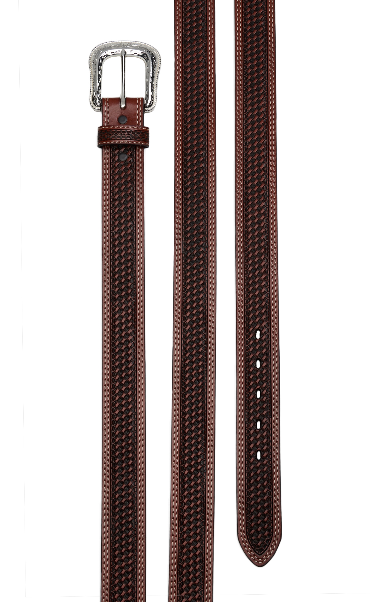 Cowboy Chrome Men's Brown Leather Basket Weave Western Belt - Image 1