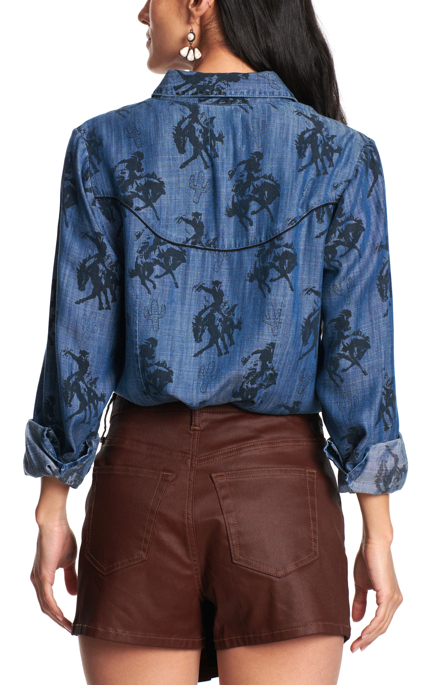 Cotton & Rye Women's Denim Blue Buckaroo Print Top  - Image 1