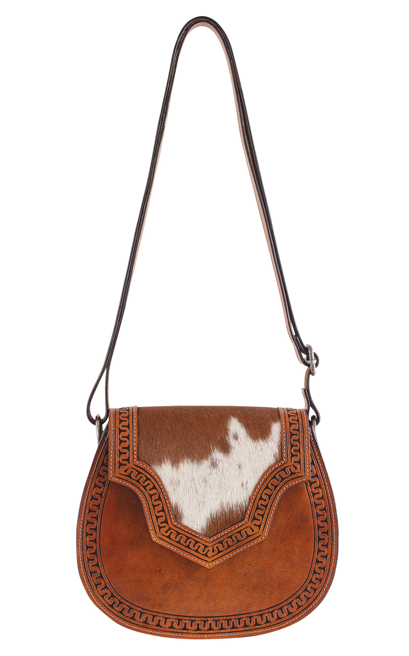 Justin Brown and White Hair on Flap Crossbody Saddlebag - Image 1