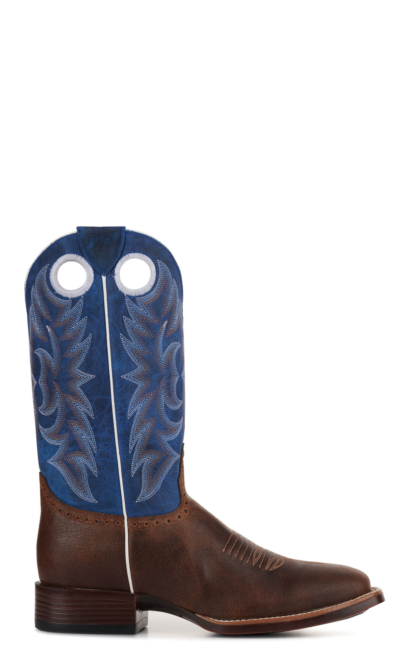 Cavender's Men's Tobacco and Blue Feather Weight Wide Square Toe Cowboy Boots - Image 1
