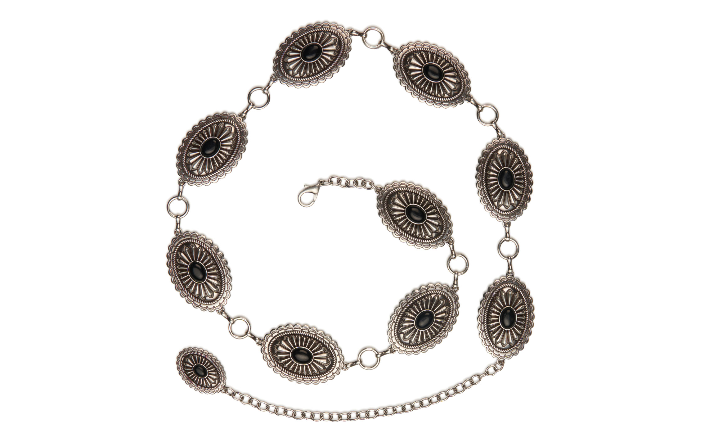 Ariat Silver & Black Stone Oval Concho Chain Belt - Image 1