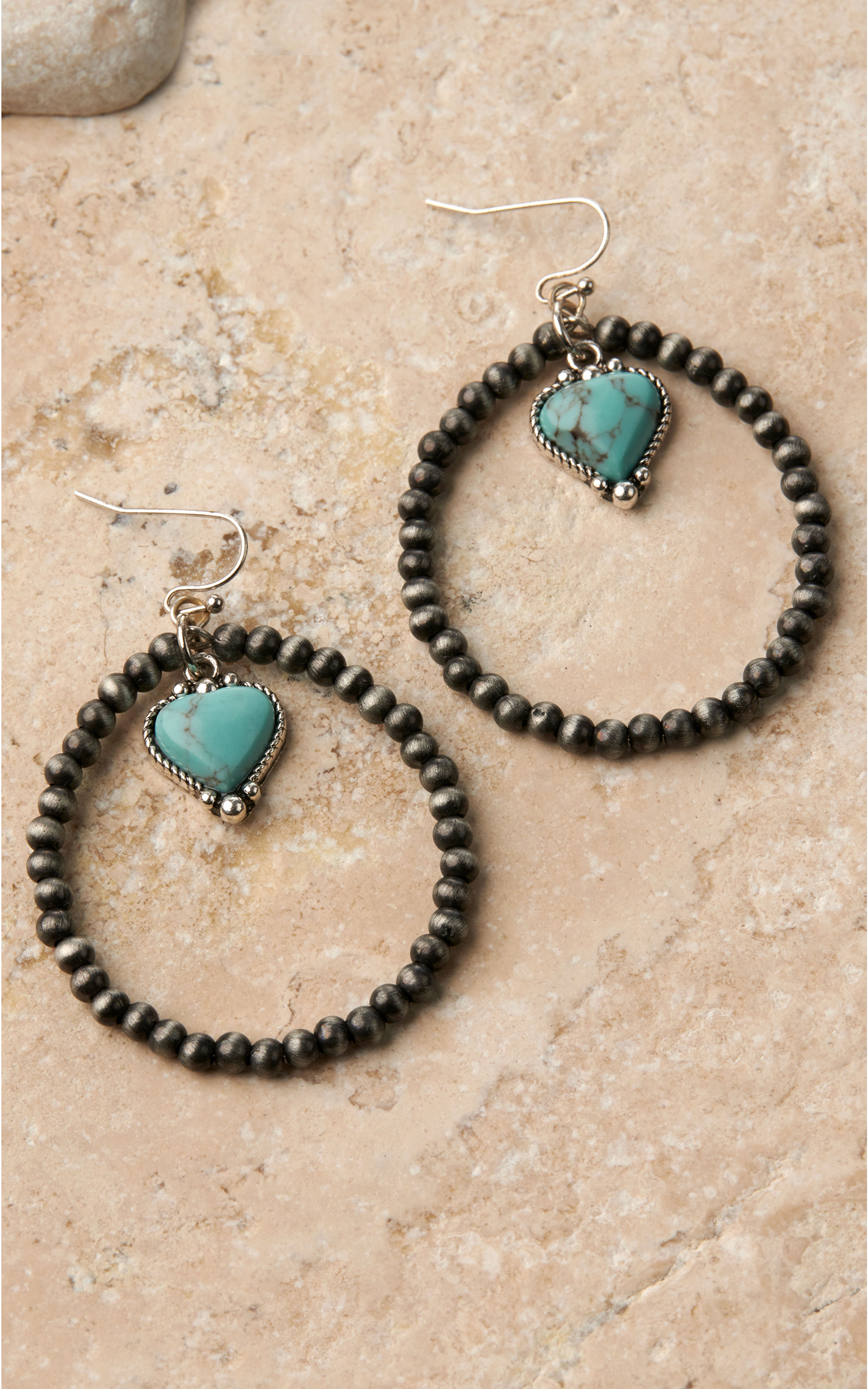 Silver Strike Silver Beads with Turquoise Heart Pendant Necklace and Earrings Jewelry Set - Image 1