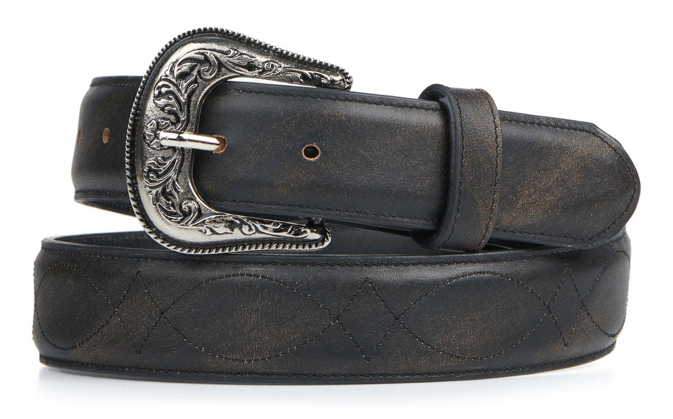Cavender's Women's Rustic Black with Fancy Stitch Leather Belt - Image 1