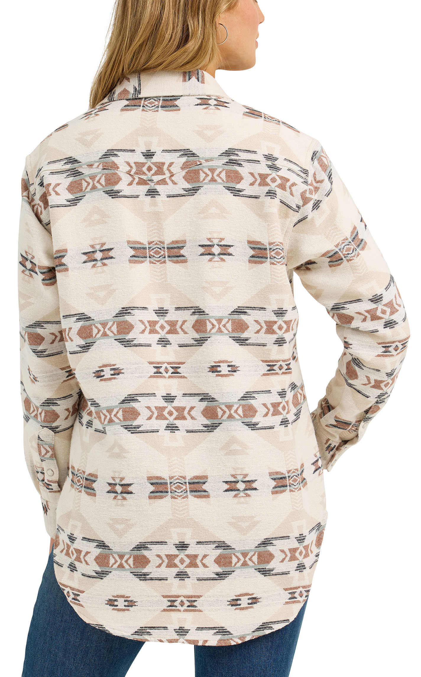 Wrangler Retro Women's Cream Aztec Print Unlined Boyfriend Fit Shacket - Image 3