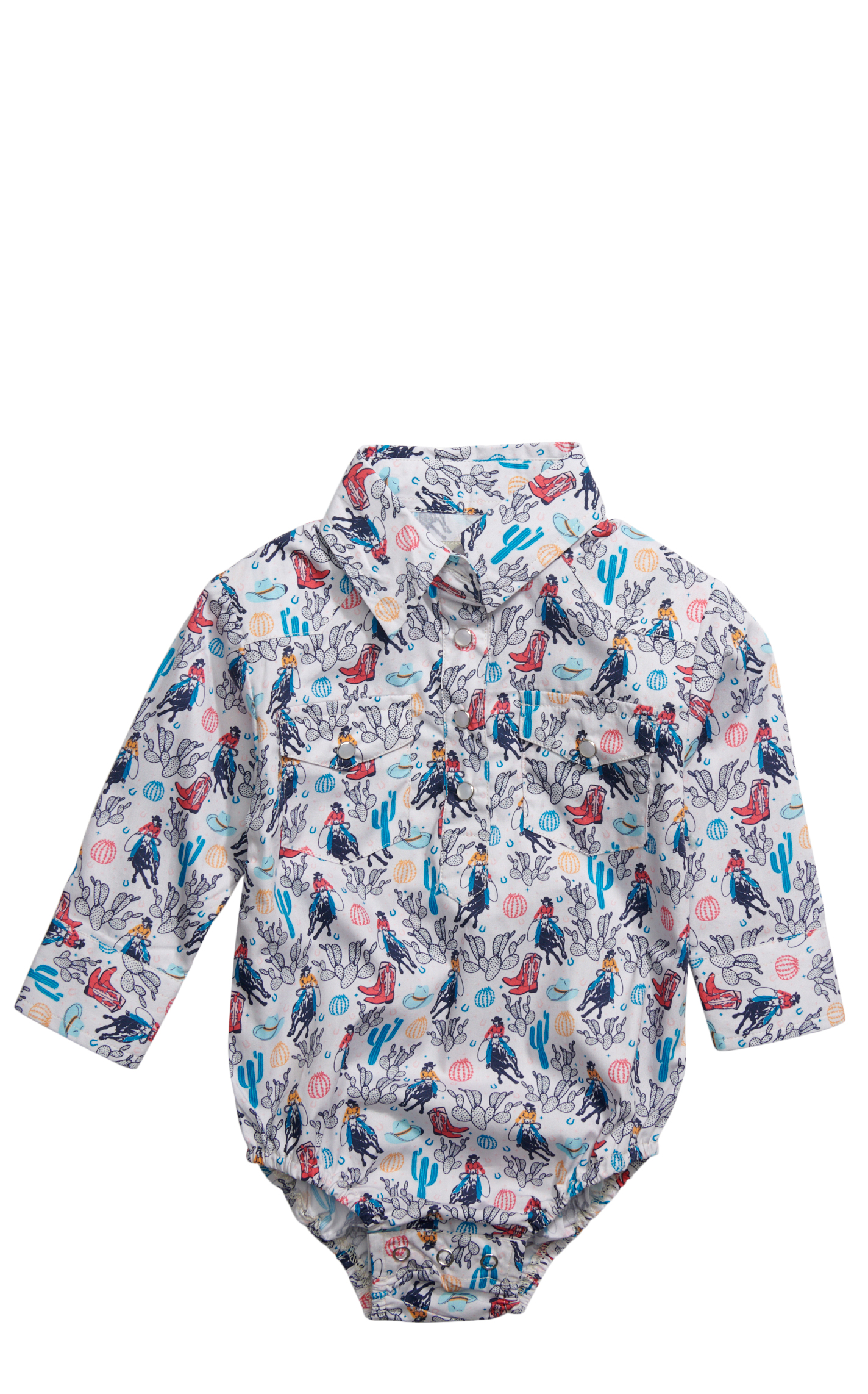 Rockin C Girl's White Classic Horse & Cactus Western Print Onesie  - Image 1