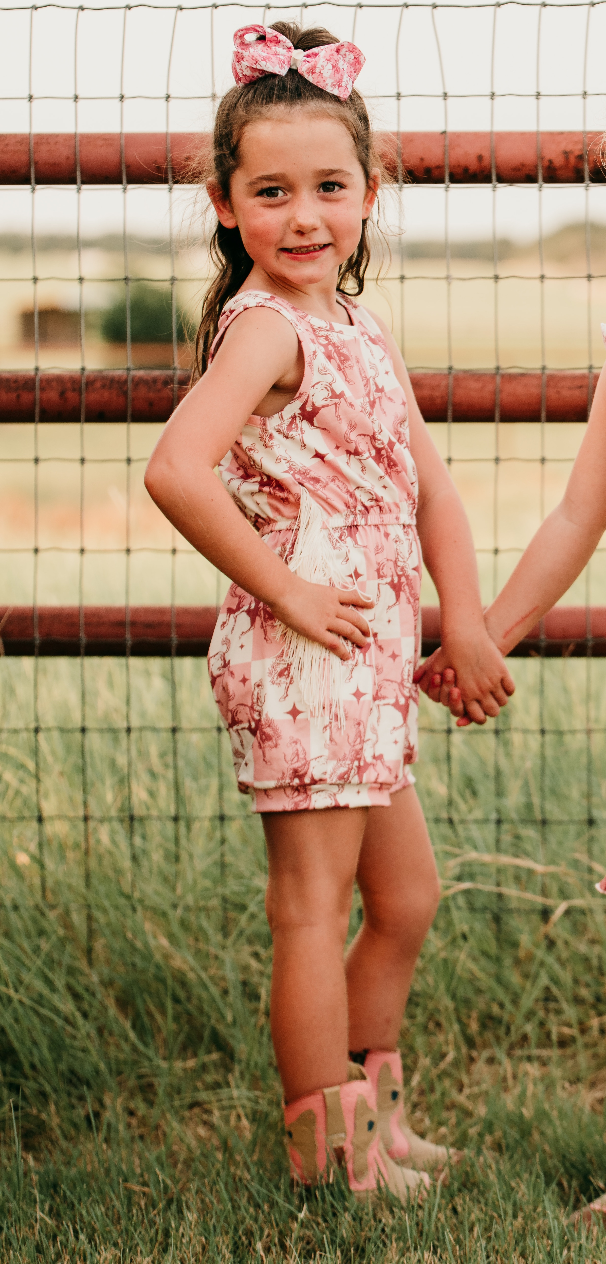 Shea Baby Girl's Pink Rodeo Rider Fringe Romper - Image 1