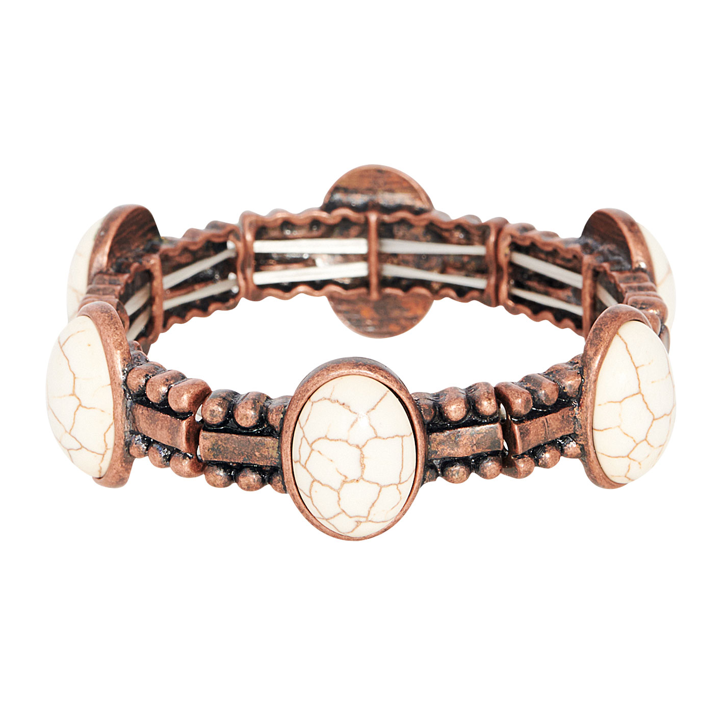 Southern Grace Cream & Copper Round Stone Stretch Bracelet - Image 2