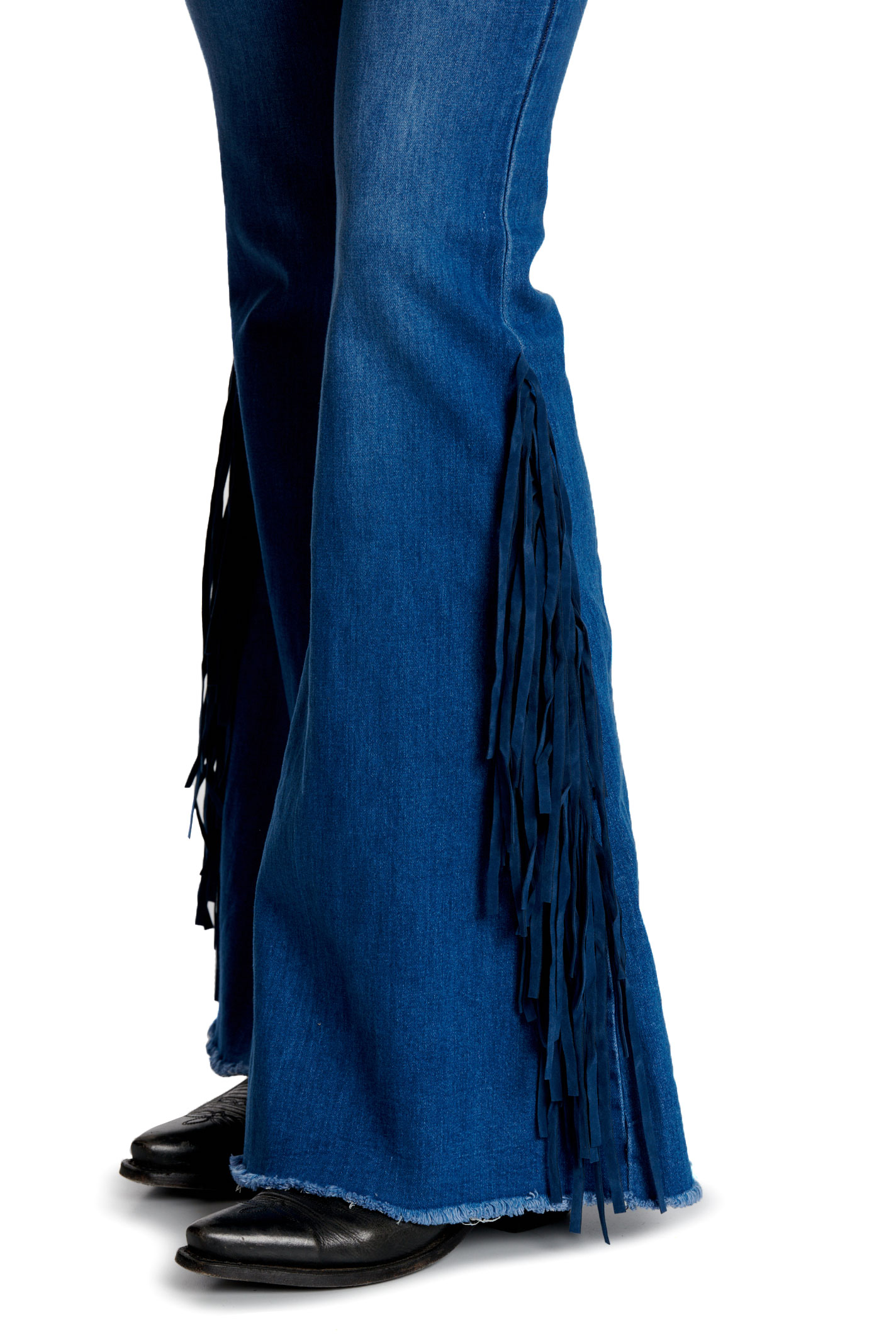 Cowboy Hardware Women's Dark Wash Fringed Flare Jeans  - Image 1