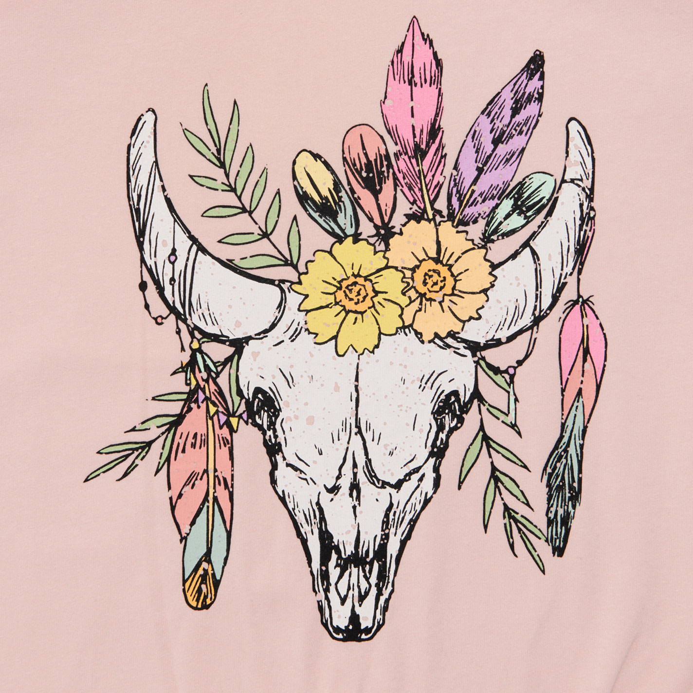 Rockin' C Girl's Pink Floral Skull Tie Top - Image 1