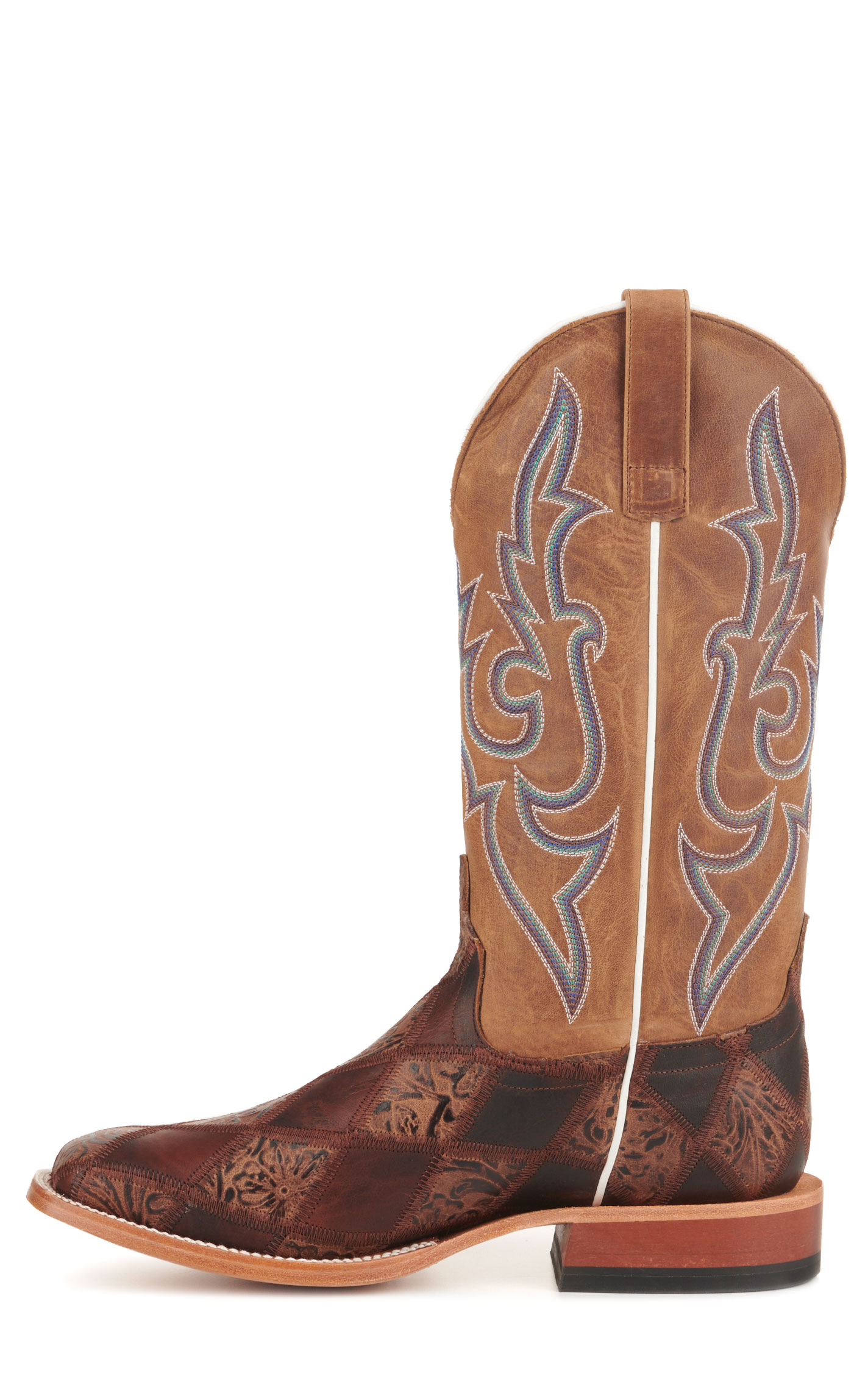 Anderson Bean Men's Horse Power Brown Patchwork and Tan Wide Square Toe Cowboy Boots - Image 1