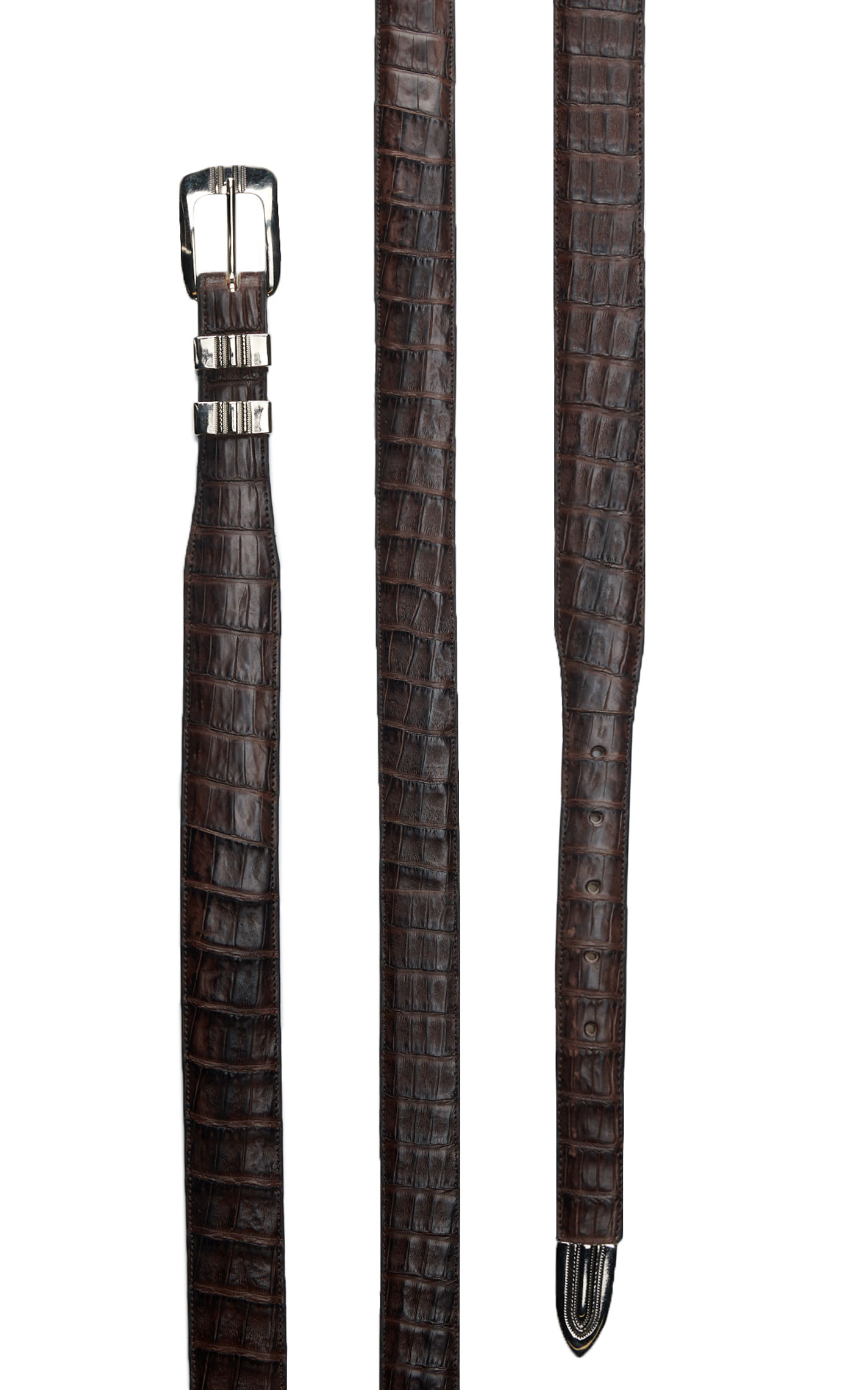 Cavender's Men's Cigar Brown Caiman Tapered Exotic Western Belt - Image 1
