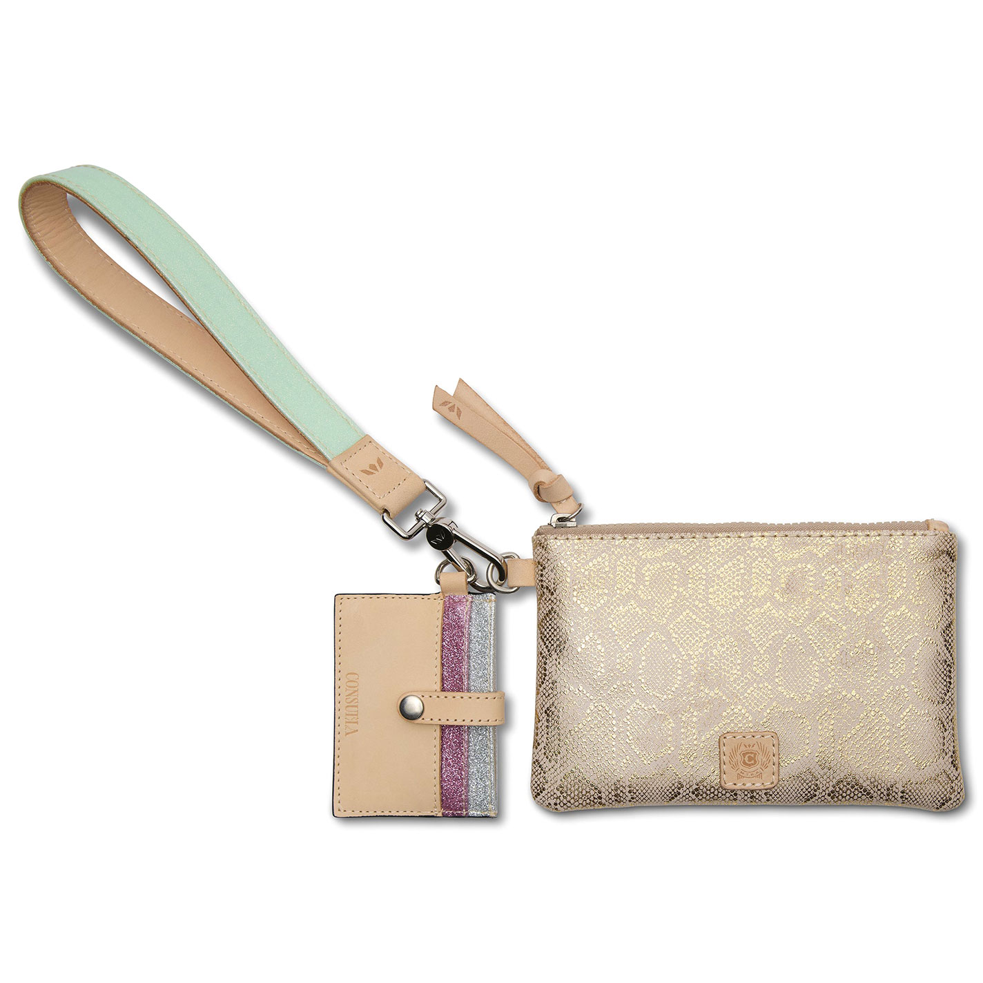 Consuela Leah Metallic Gold Snake Print Combi Wallet - Image 1