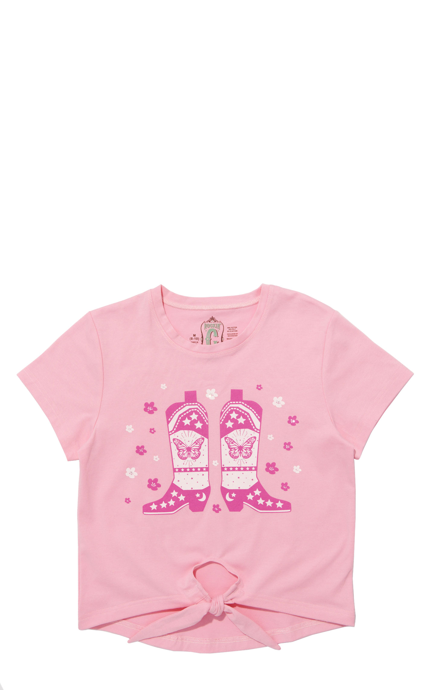Rockin’ C Girls’ Pink Boot Short Sleeve Tie Top - Image 1