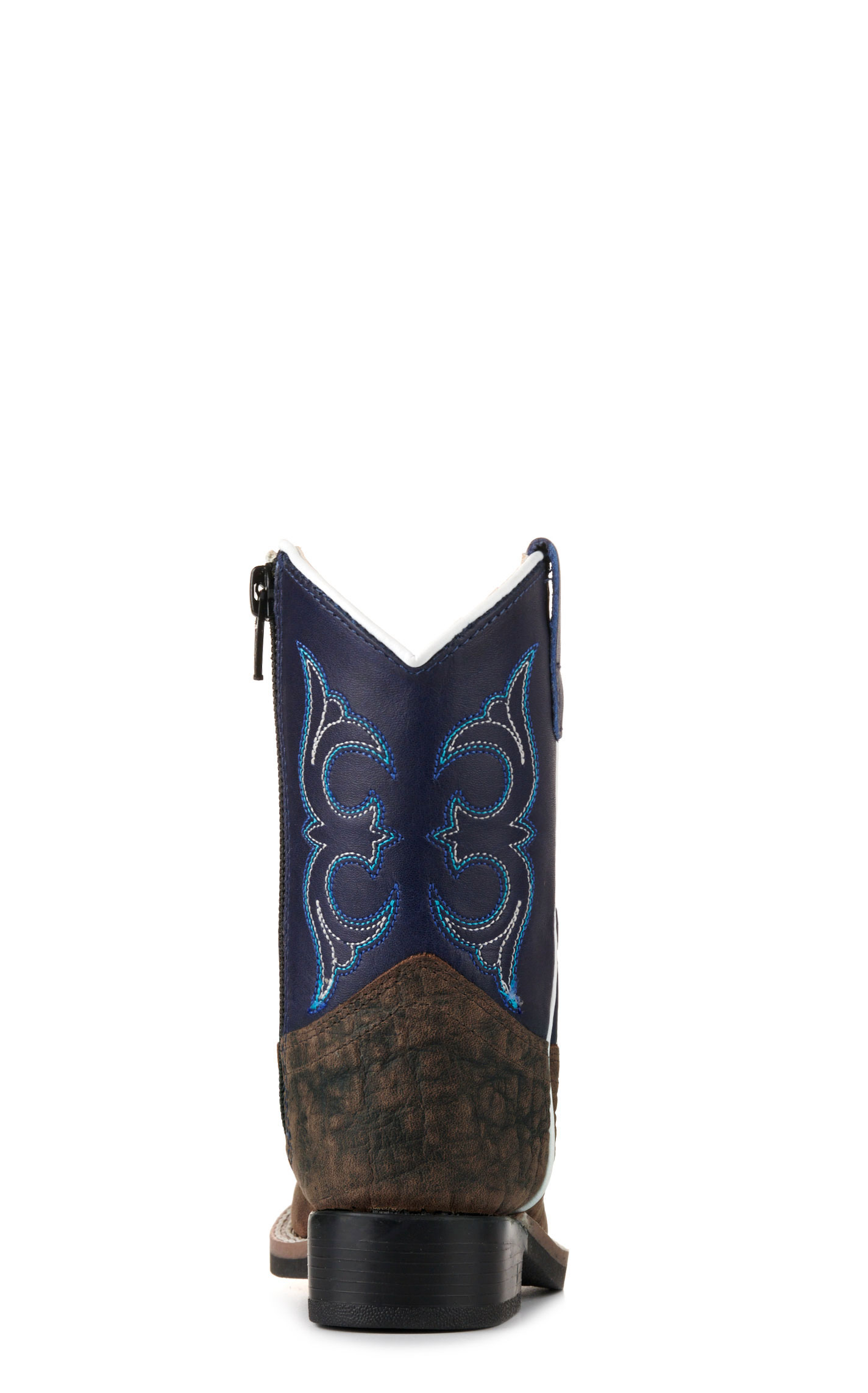 Old West Toddler Dark Brown and Blue Wide Square Toe Cowboy Boots - Image 1