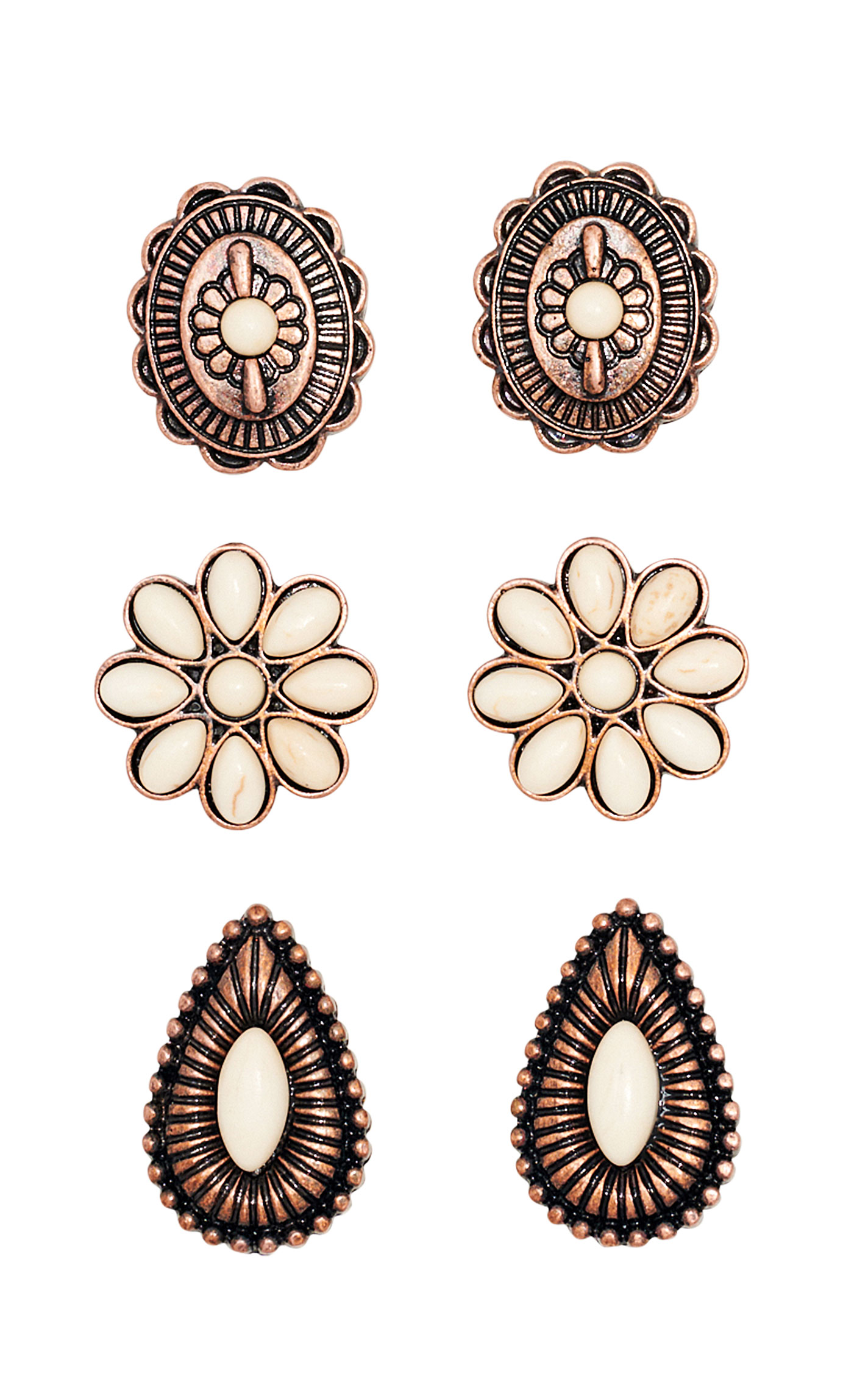Southern Grace Copper & Cream Triple Stud Set Earrings - Image 1