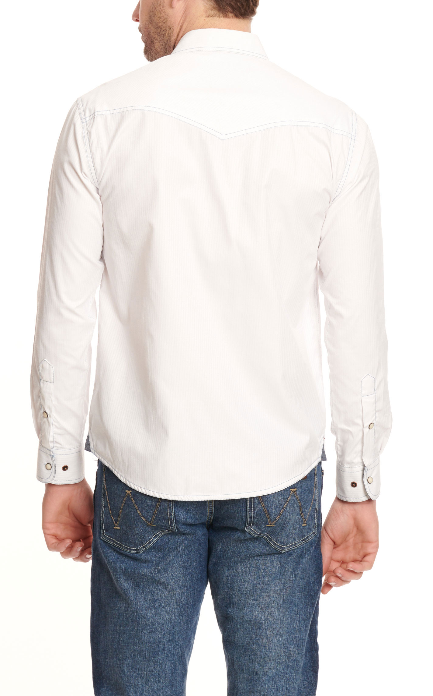 Rafter C Red Dirt Collection Men's Textured White Dobby No Iron Long Sleeve Stretch Western Shirt - Image 4