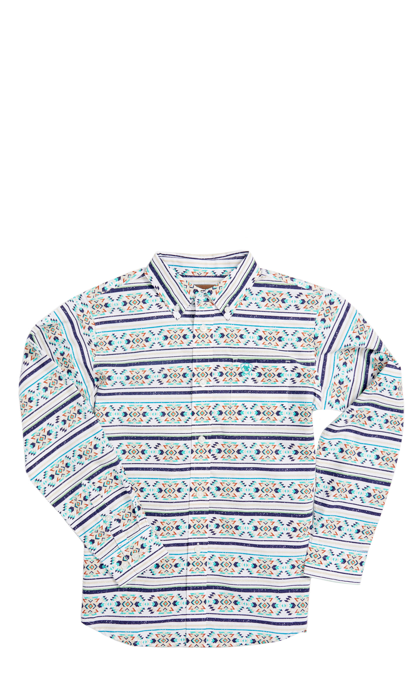 Ariat Boy's Judge White Colorful Aztec Striped Western Shirt - Image 1