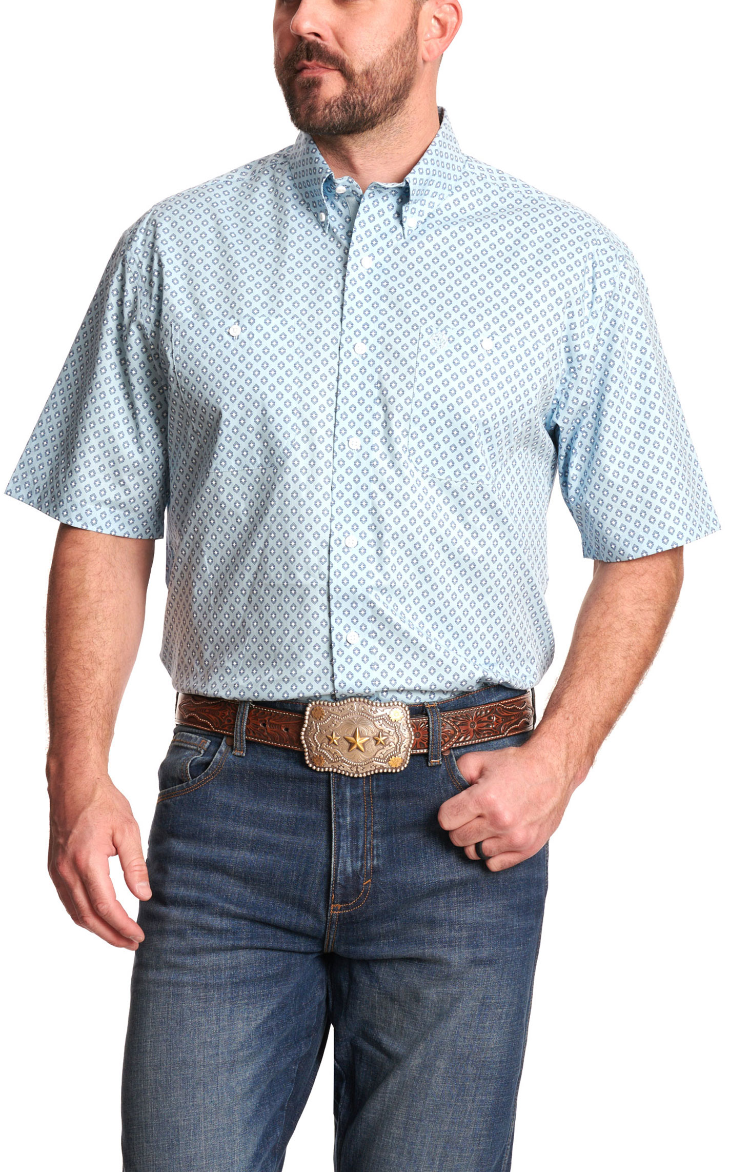 Wrangler Men's George Strait Collection Blue Sky Geo Western Shirt - Image 1