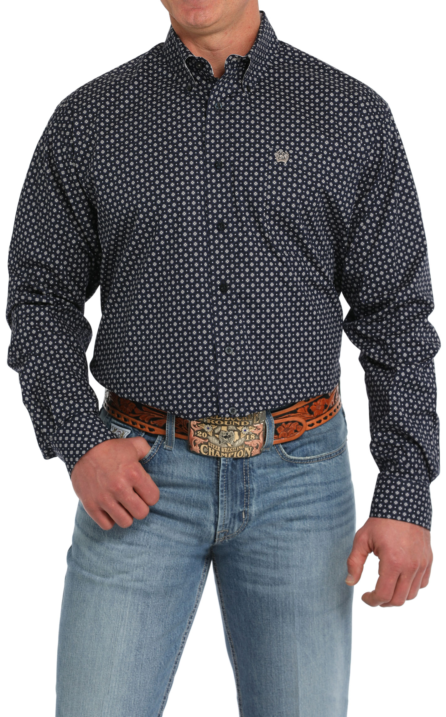 Cinch Men's Navy & Gray Geo Western Shirt - Image 1