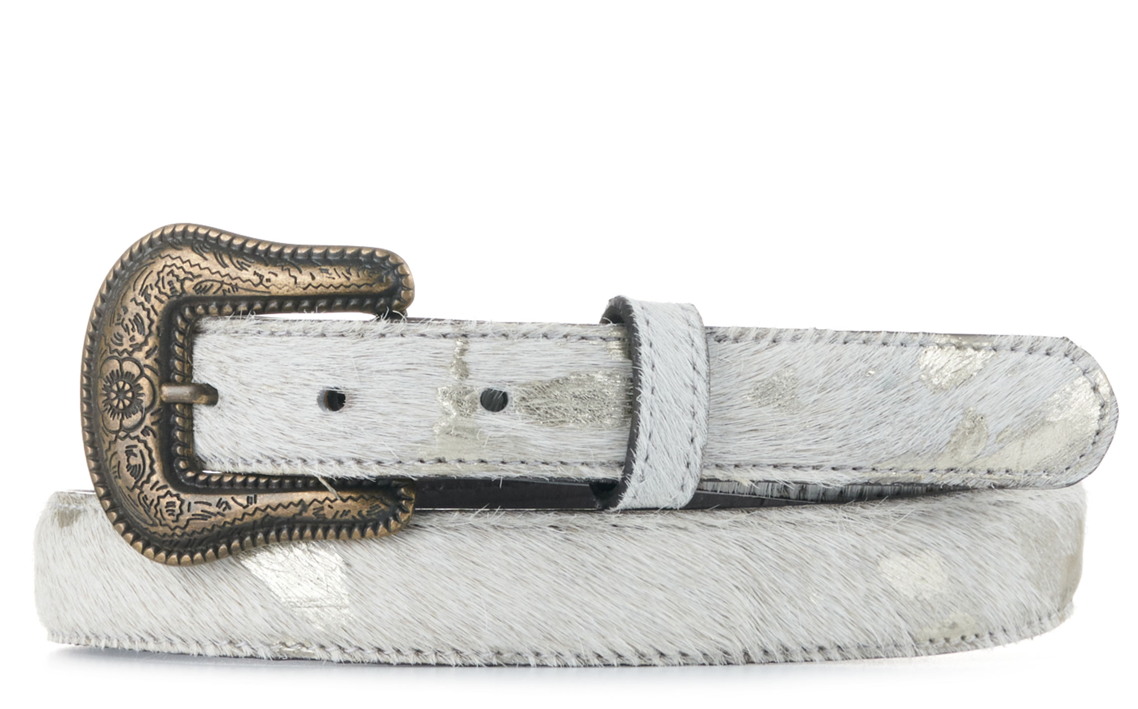 Cavender's Women's White & Shimmer White Gold Pony Hair Belt - Image 1