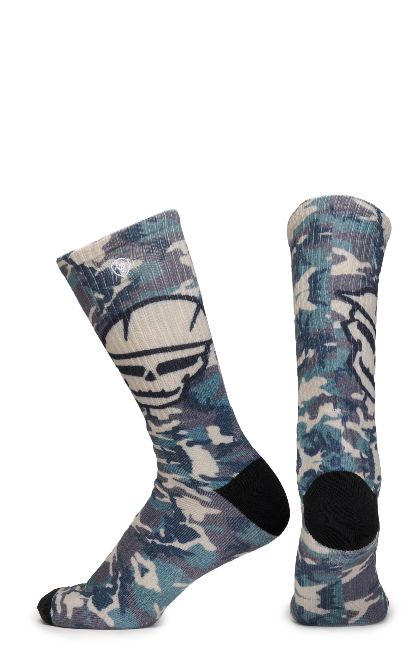 Ariat Men's Gray and Green Roughneck Skull Graphic 2-Pack Crew Socks (Large) - Image 1
