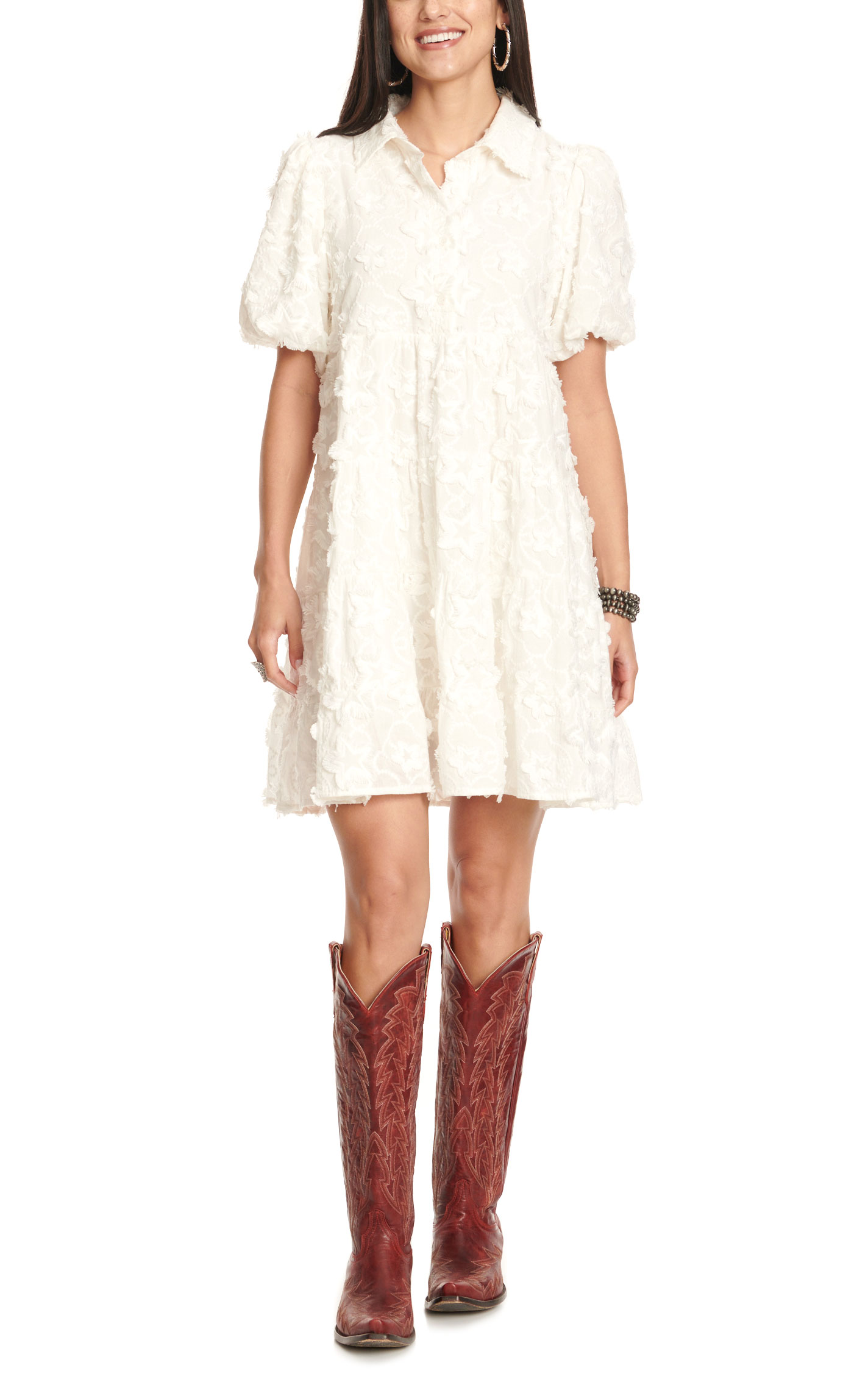 Blue B Women's White Star Short Sleeve Dress - Image 1