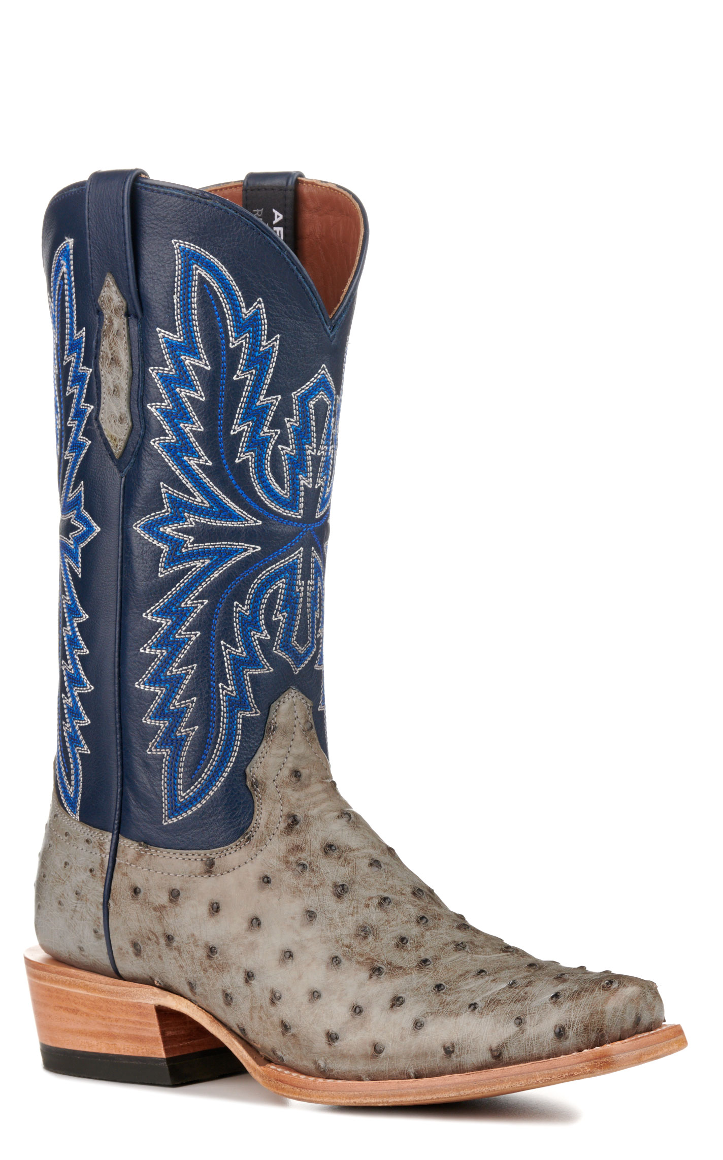 Ariat Men's Futurity Relentless Buckles Blue and Gray Full Quill Ostrich Punchy Square Toe Exotic Cowboy Boots - Image 1