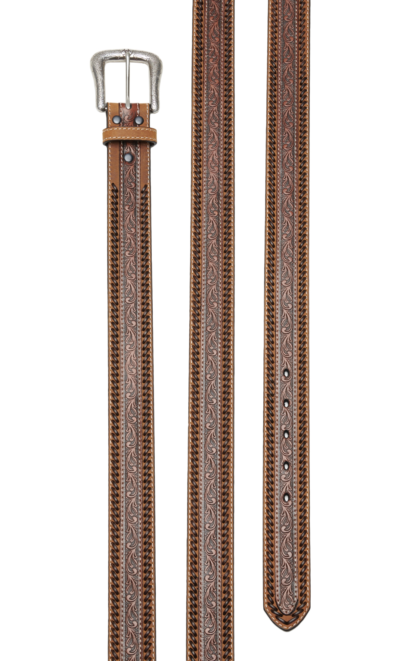 Ariat Men's Brown Leather Floral Tooled Stitched Western Belt - Image 1
