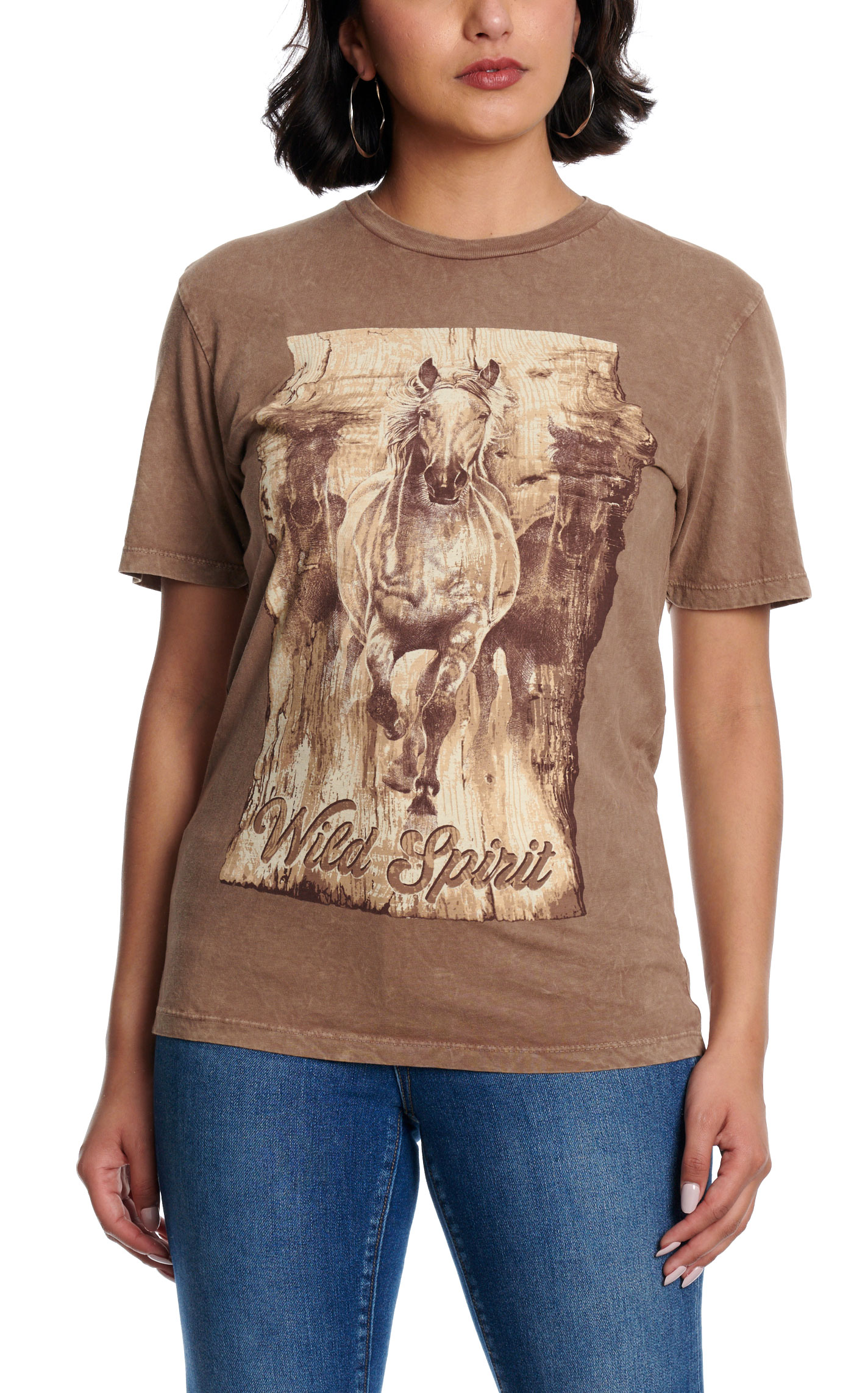 Lotus Fashion Women's Mocha Wild Spirit Graphic T-Shirt - Image 1
