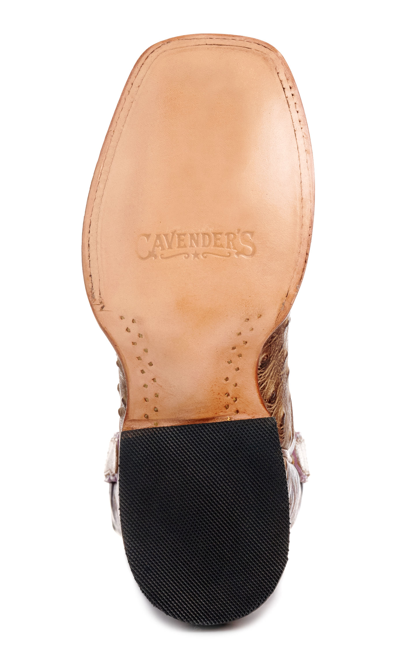 Cavender’s Women’s Endurance Sand Ostrich Print and Metallic Purple Wide Square Toe Cowboy Boots - Image 1