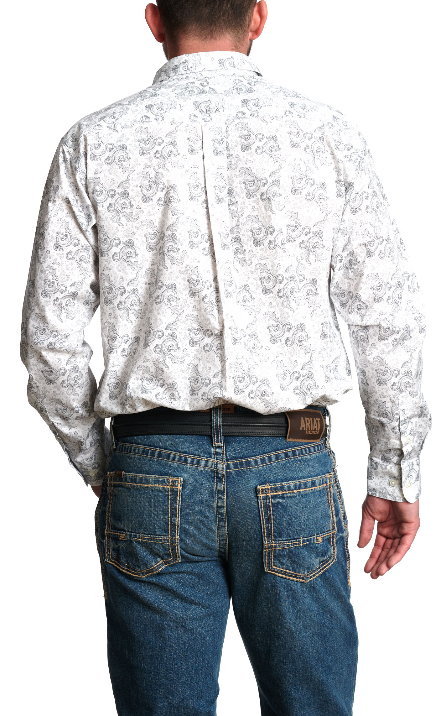 Ariat Men's Gray/White Paisley Print Button Down Shirt - Big & Tall - Image 1