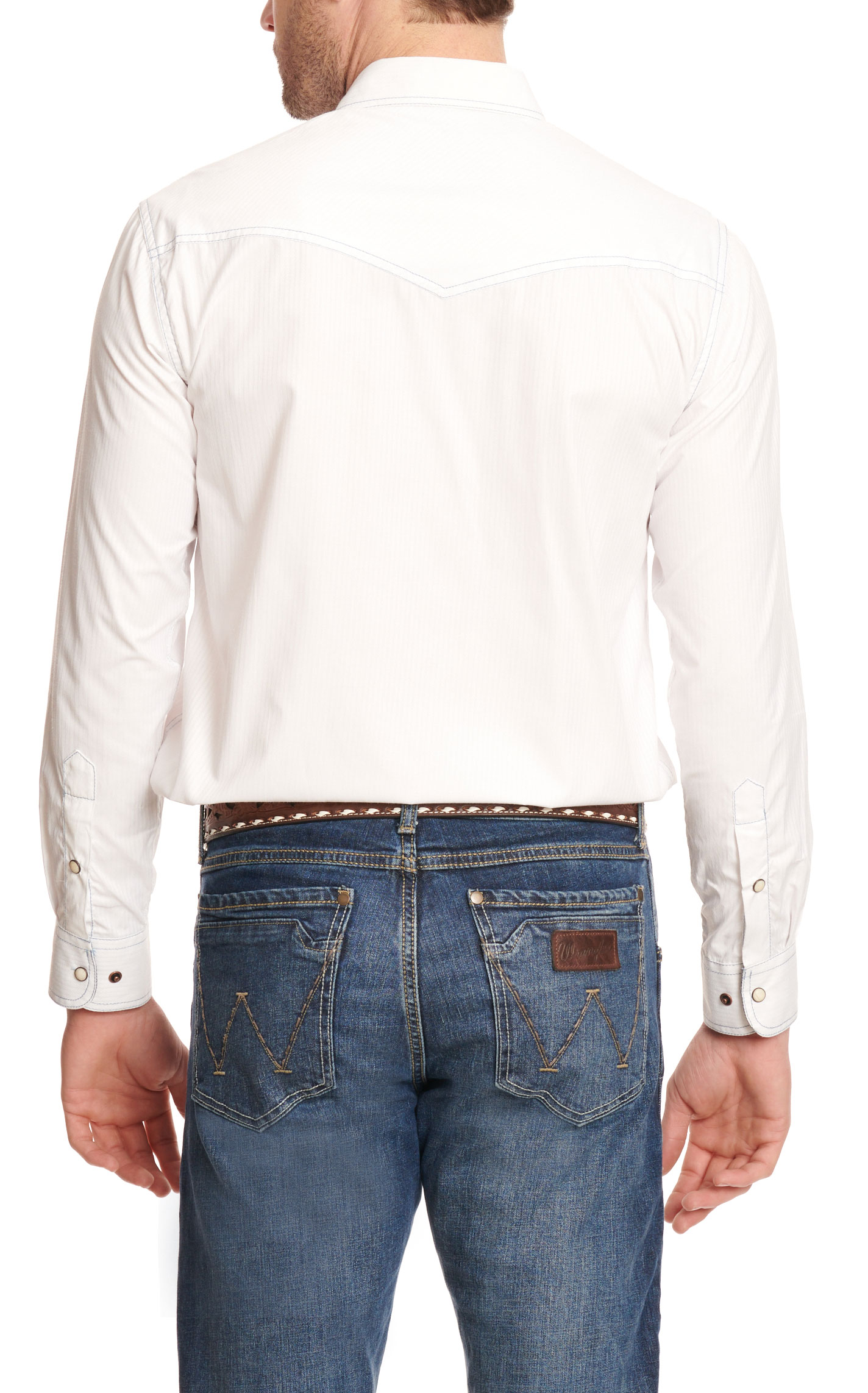 Rafter C Red Dirt Collection Men's Textured White Dobby No Iron Long Sleeve Stretch Western Shirt - Image 4