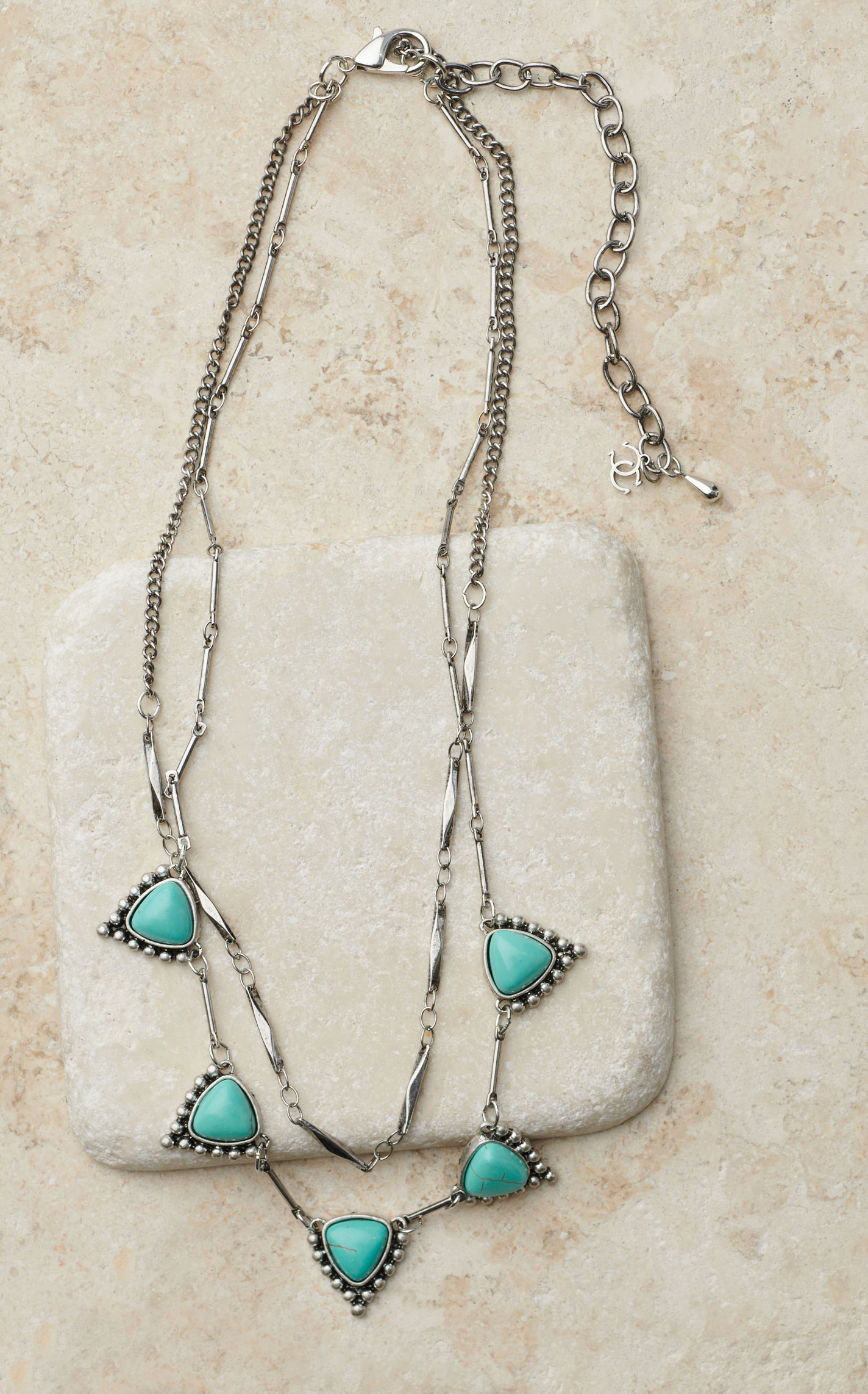 Cowboy Confetti Silver & Turquoise Stone Double Strand Necklace  - Image 1