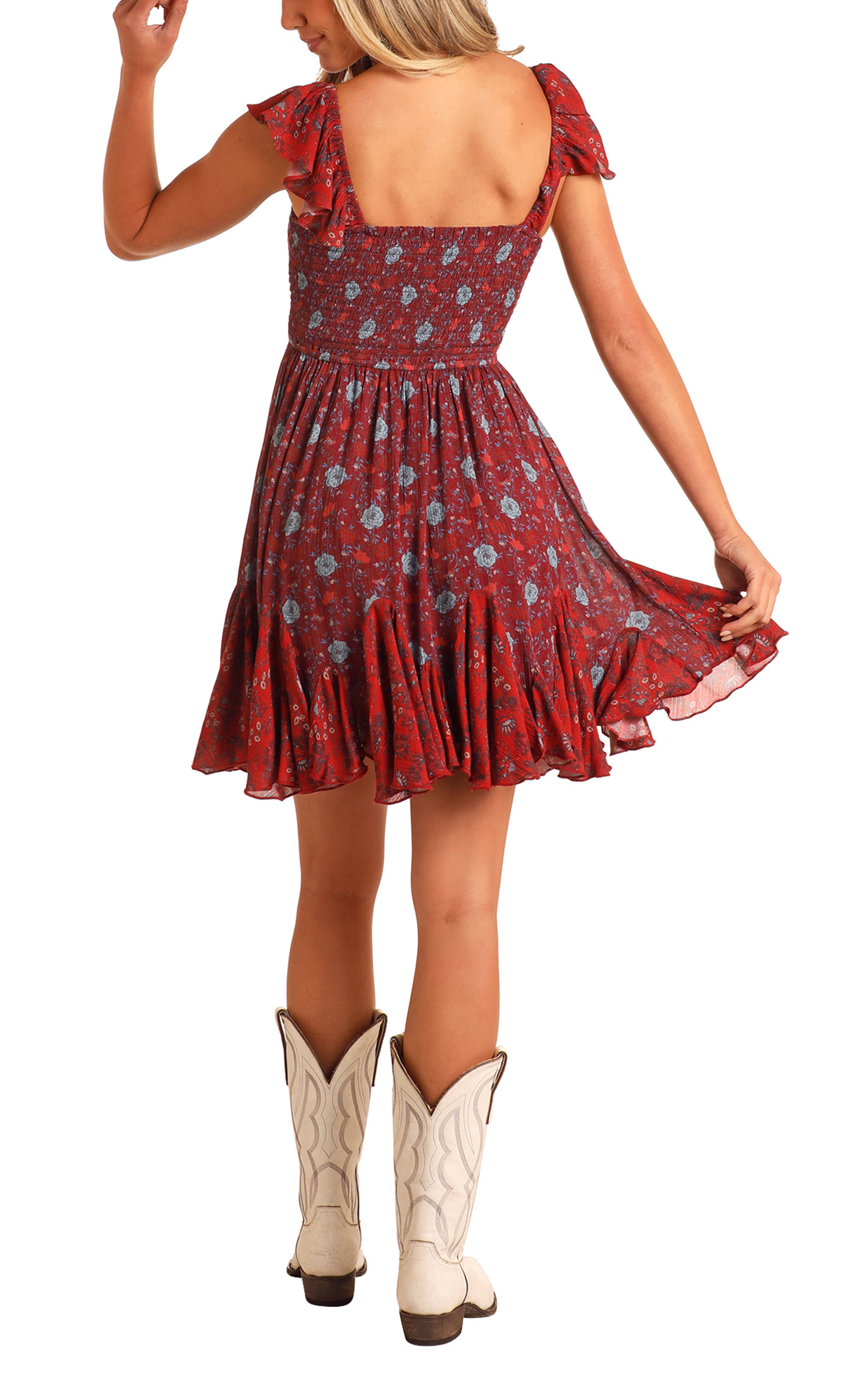 Rock & Roll Denim Women's Red Smocked Floral Dress - Image 1