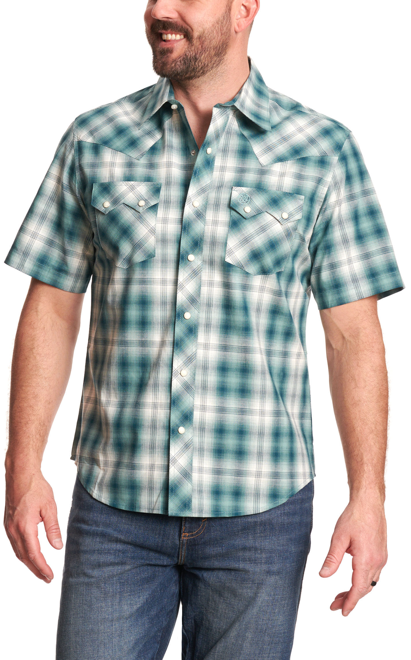Wrangler Retro Men's Teal Plaid Western Shirt - Image 2