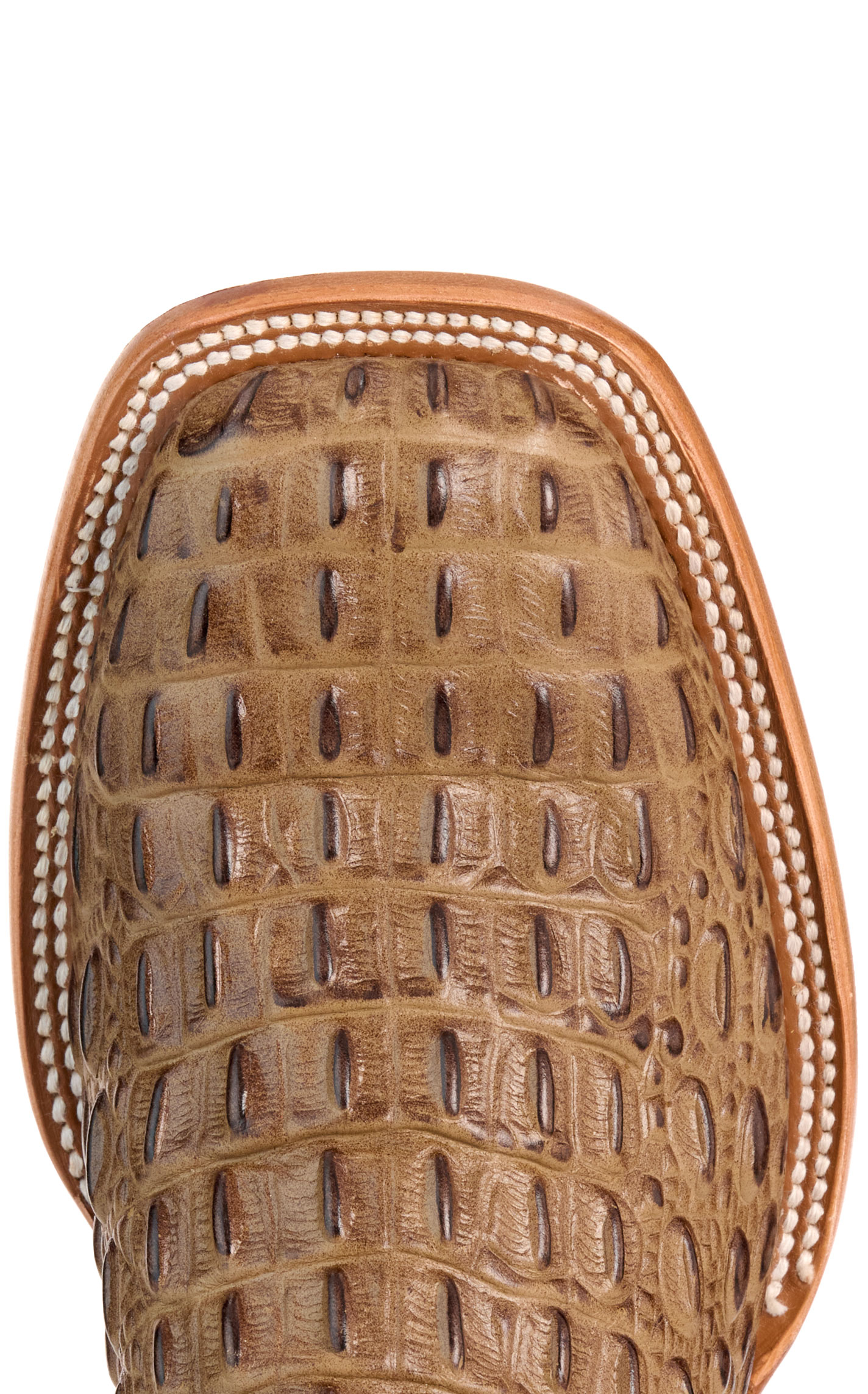 Cavender's Men's Pecan Caiman Print and Black Wide Square Toe Cowboy Boots - Image 1