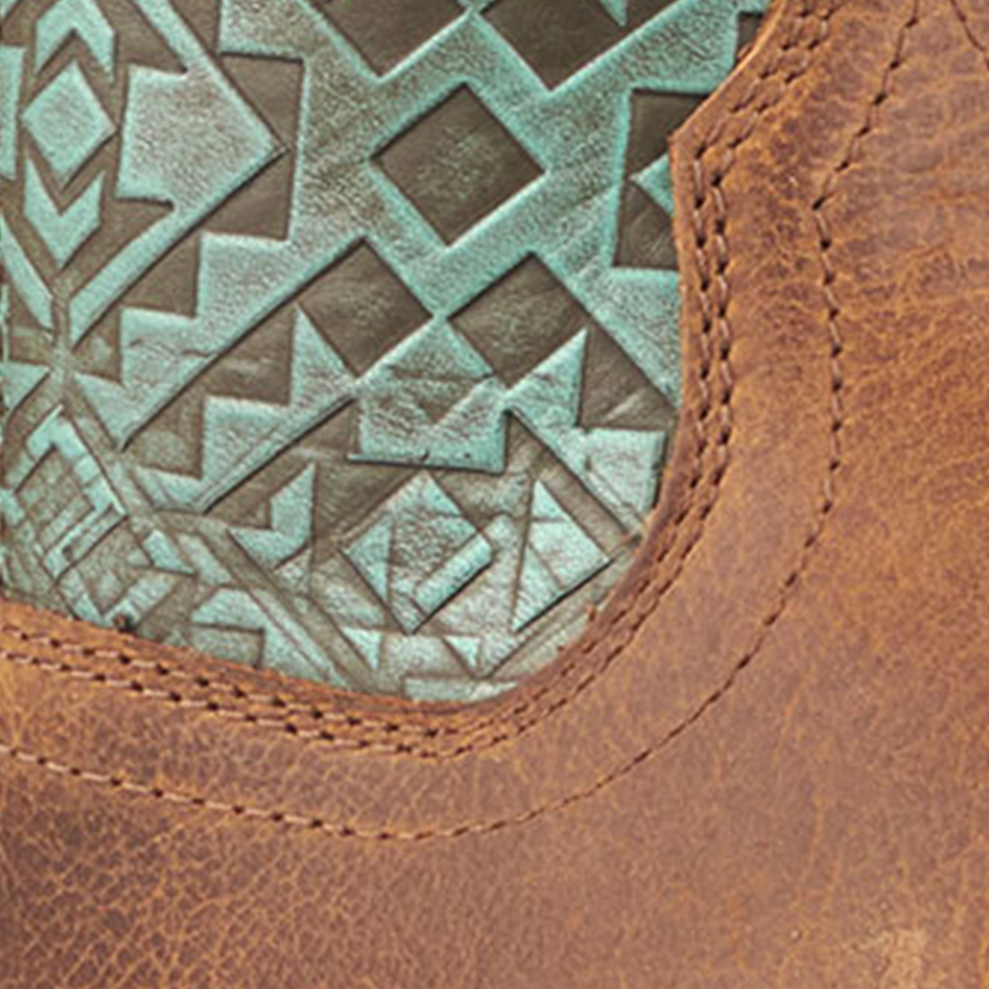 Ariat Women's Round Up Brown and Turquoise Blanket Embossed Wide Square Toe Cowboy Boots - Image 1