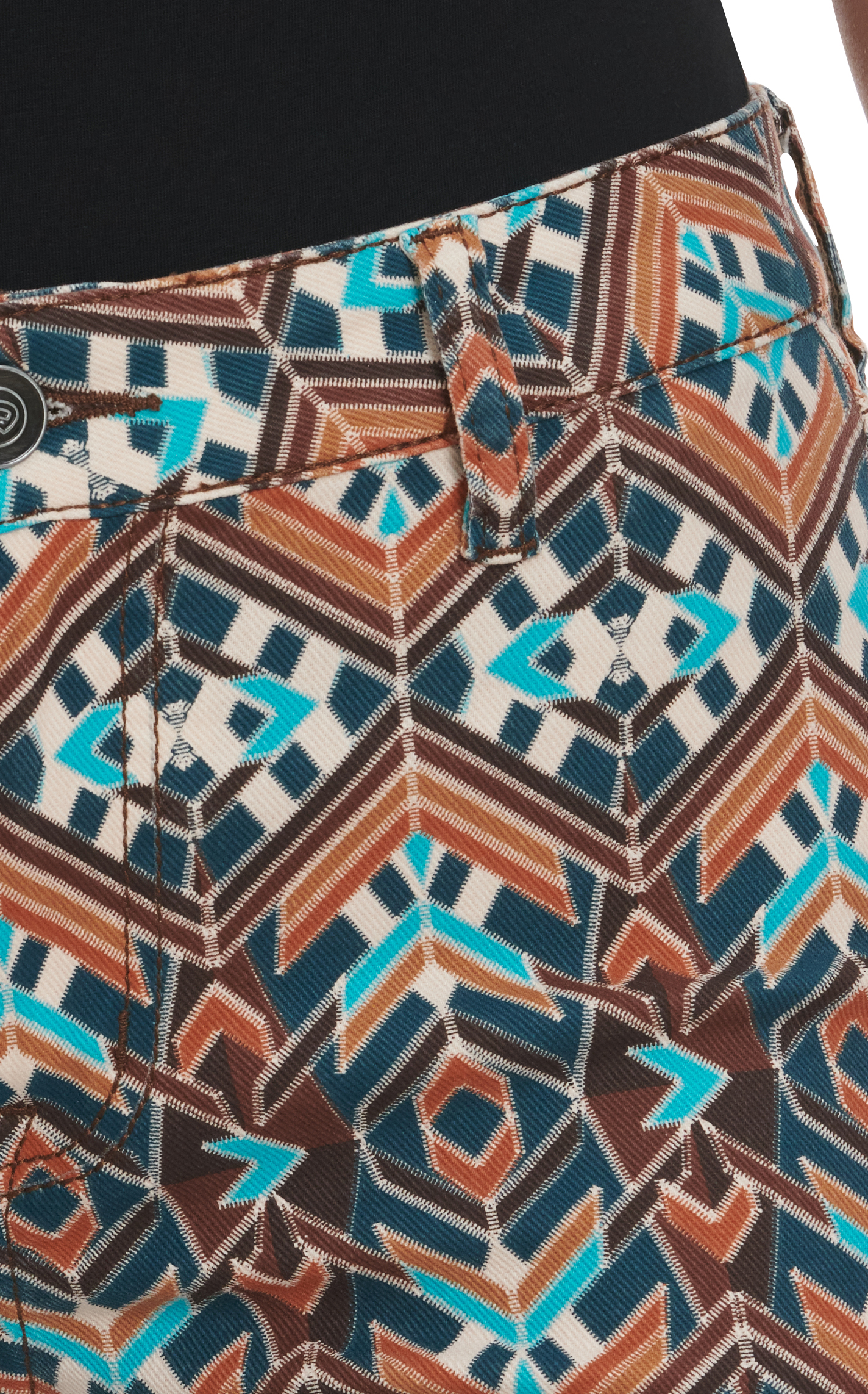 Rock & Roll Denim Women's Brown and Turquoise Geo Print High Rise Flare Leg Jeans - Cavender's Exclusive - Image 1
