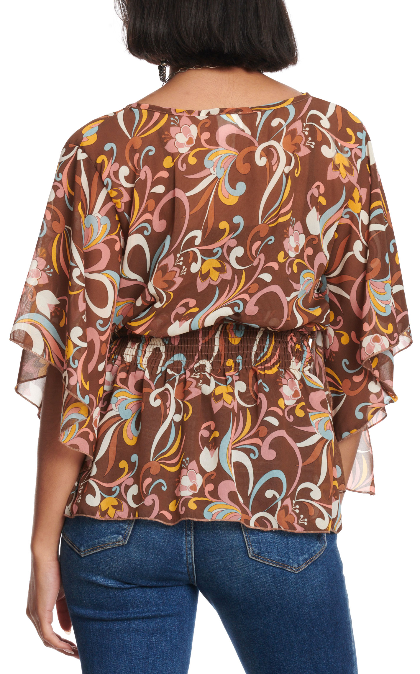 R.Rouge Women's Brown & Colorful Floral Paisley Print Top - Image 1