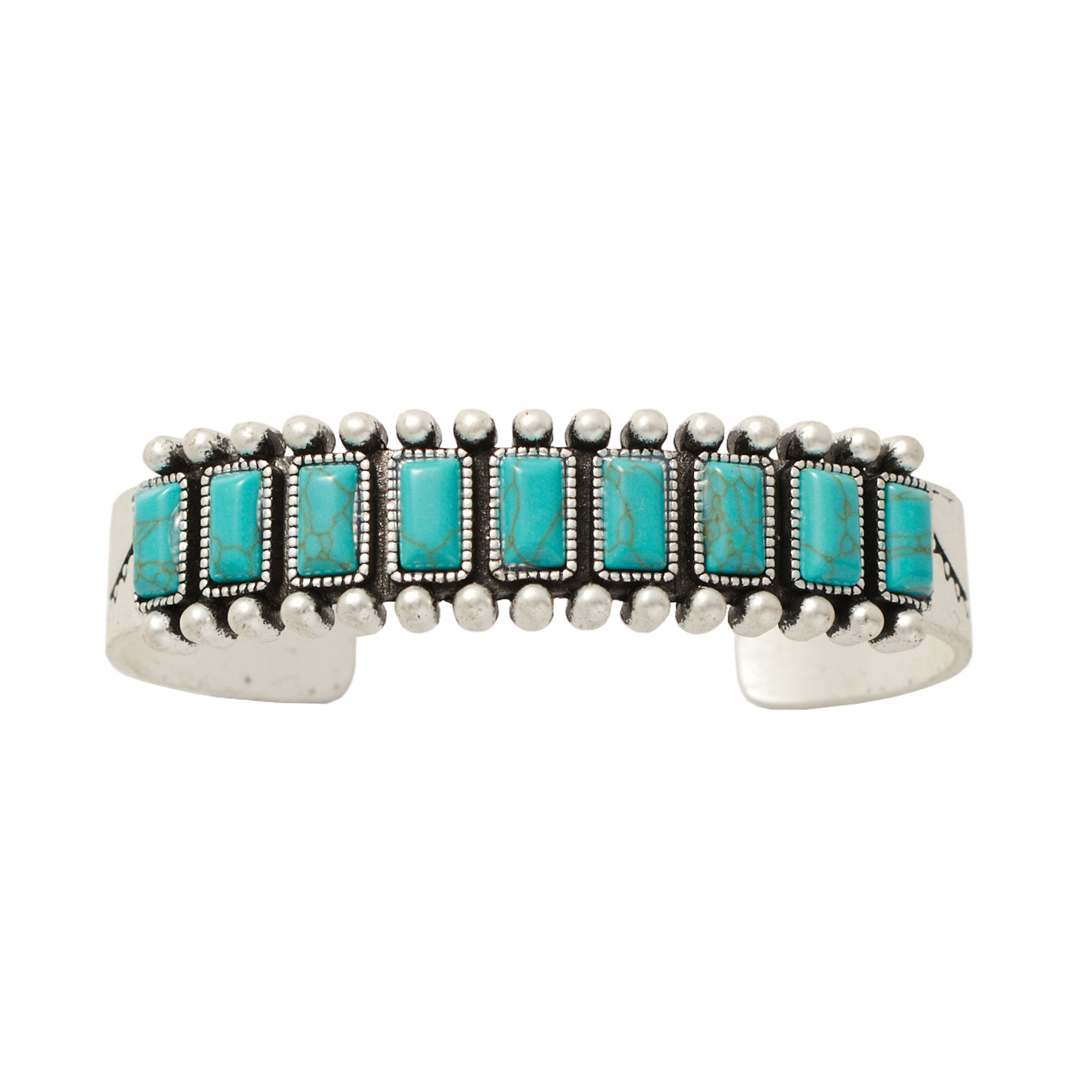 Rockin C Silver Beaded & Turquoise Stone Cuff Bracelet - Image 1