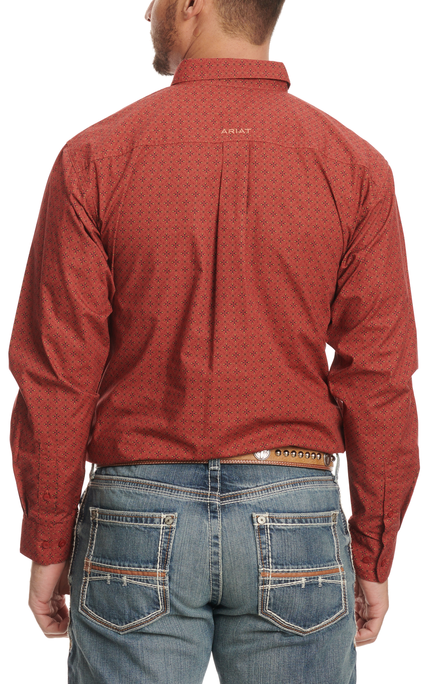 Ariat Men's Sanders Rusty Red Geo Print Western Shirt - Image 1