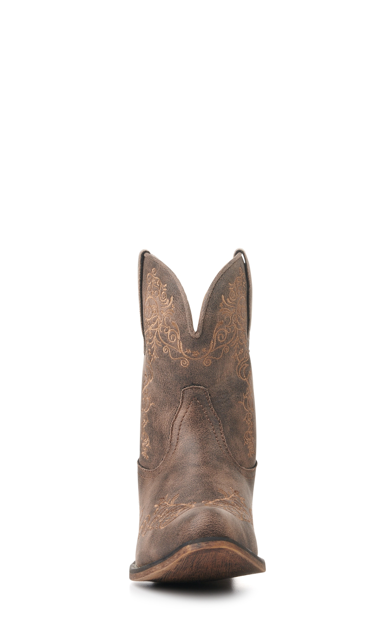 Roper Women's Brown with Scroll Embroidery Snip Toe Cowboy Booties - Image 1