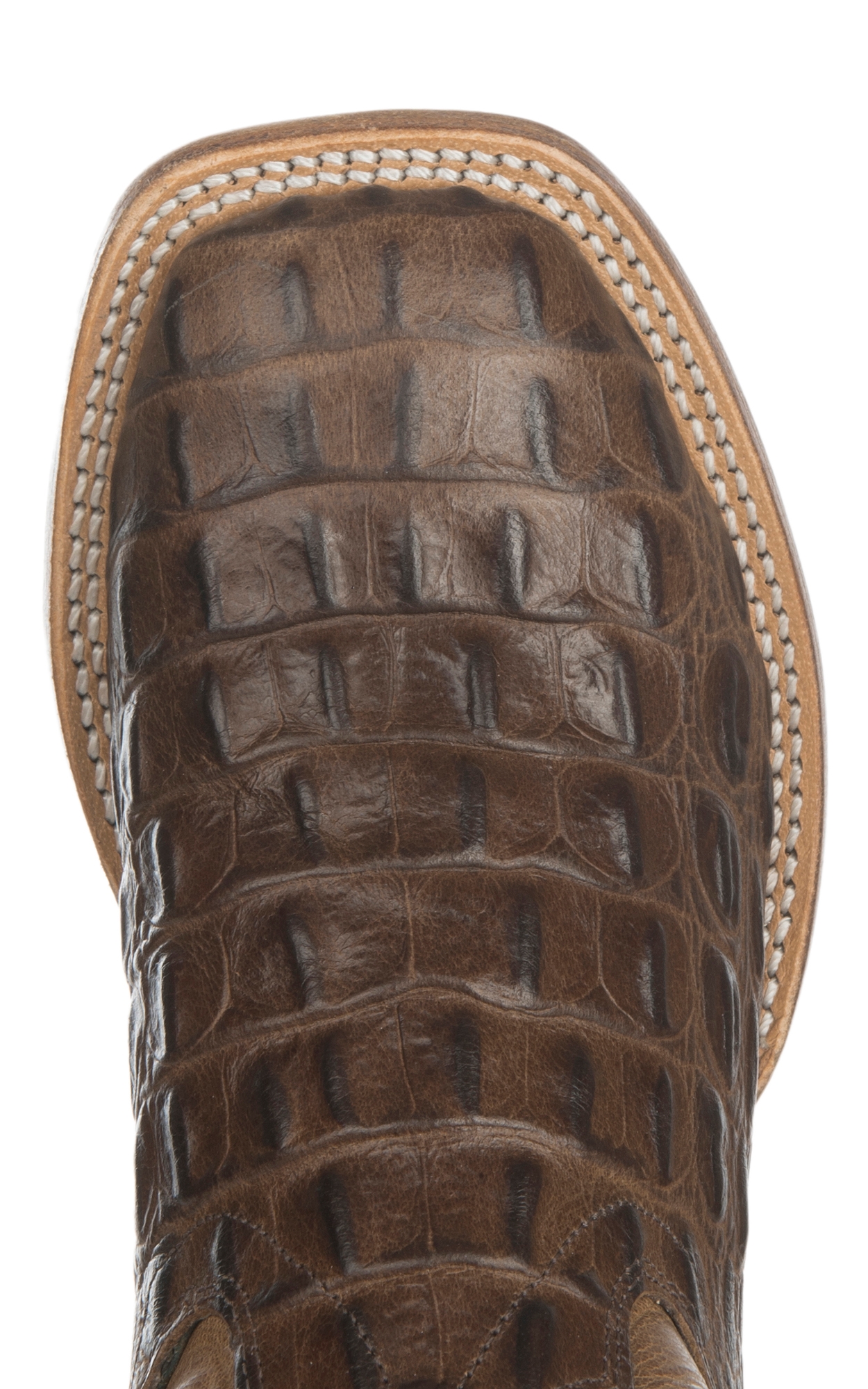 Old West Kids Chocolate Croc Print and Tan Cowboy Square Toe Boot - Image 1